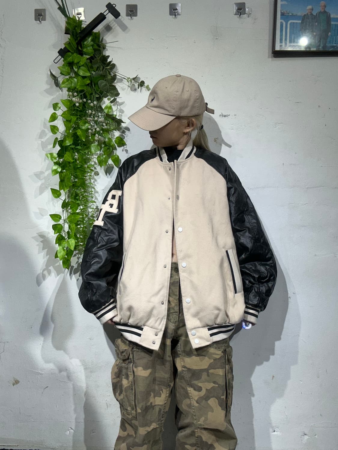 일본 빈티지 베이지 블랙 잠바 바시티 자켓 F  상품이미지2