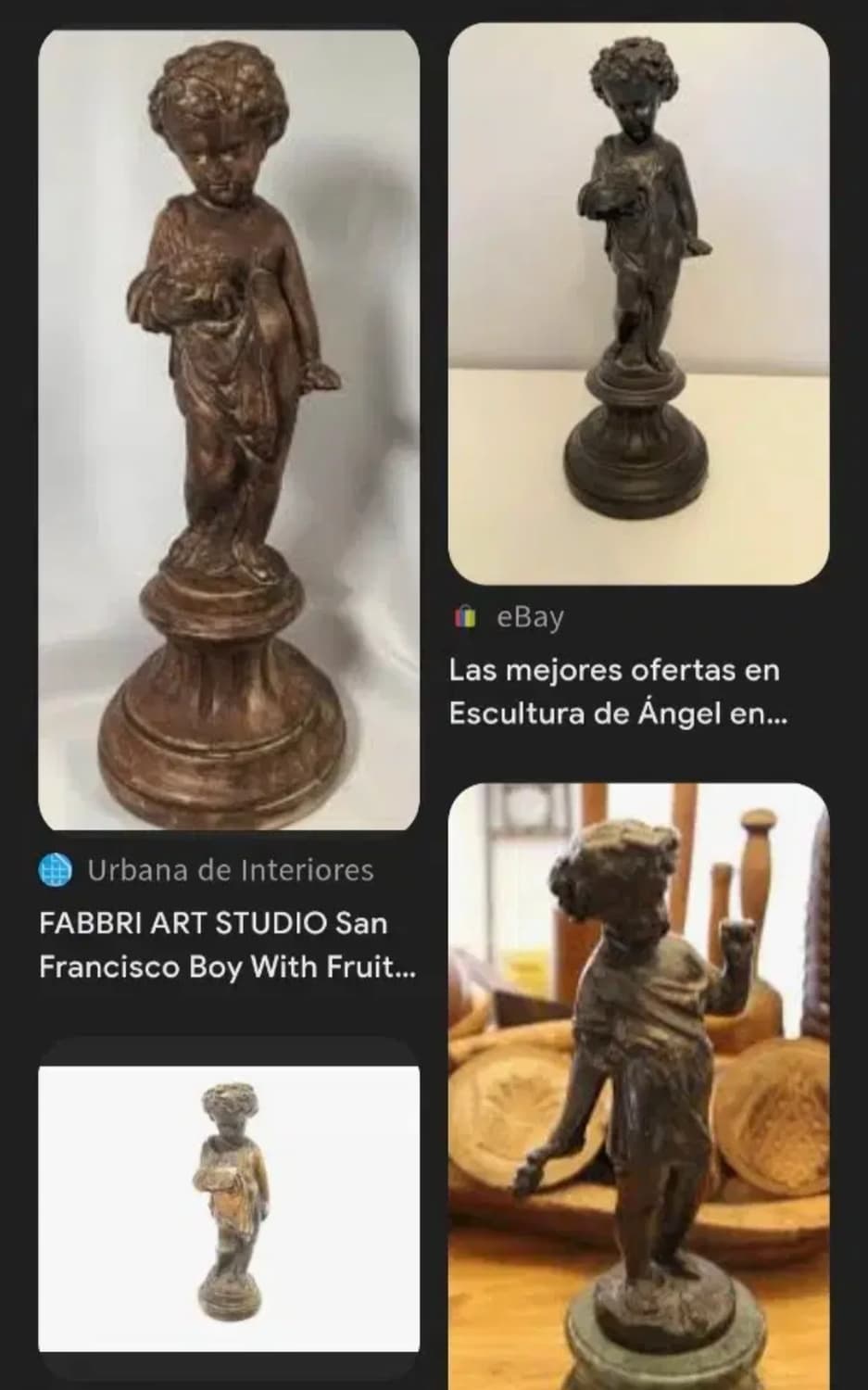 Vintage)앤틱Fabbri art studio 소년과과일바구니조각상 상품이미지3