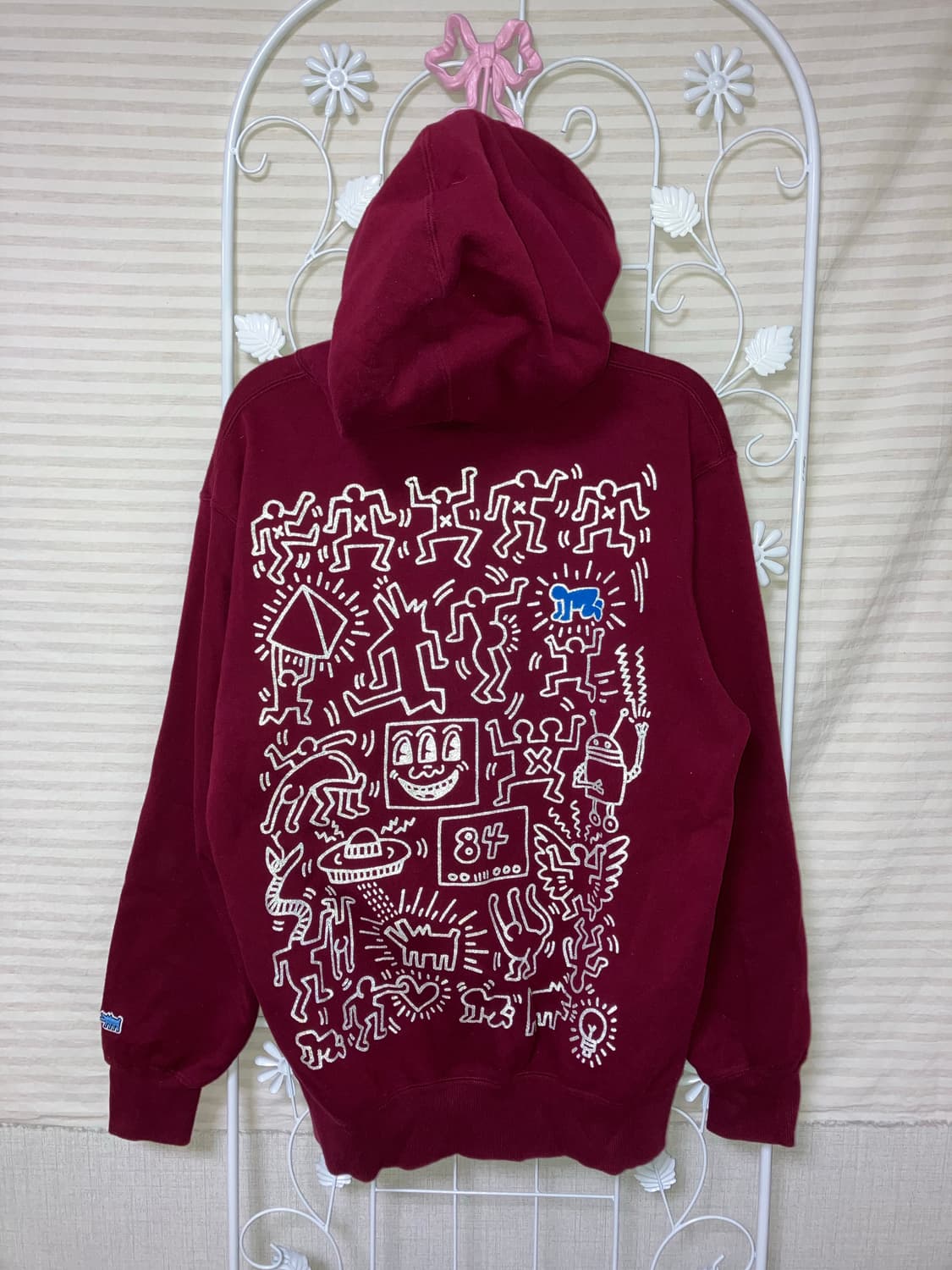 빈티지 K haring 레드와인 후드 y2k 스트릿 갸루 펑키 일본빈티지 상품이미지1