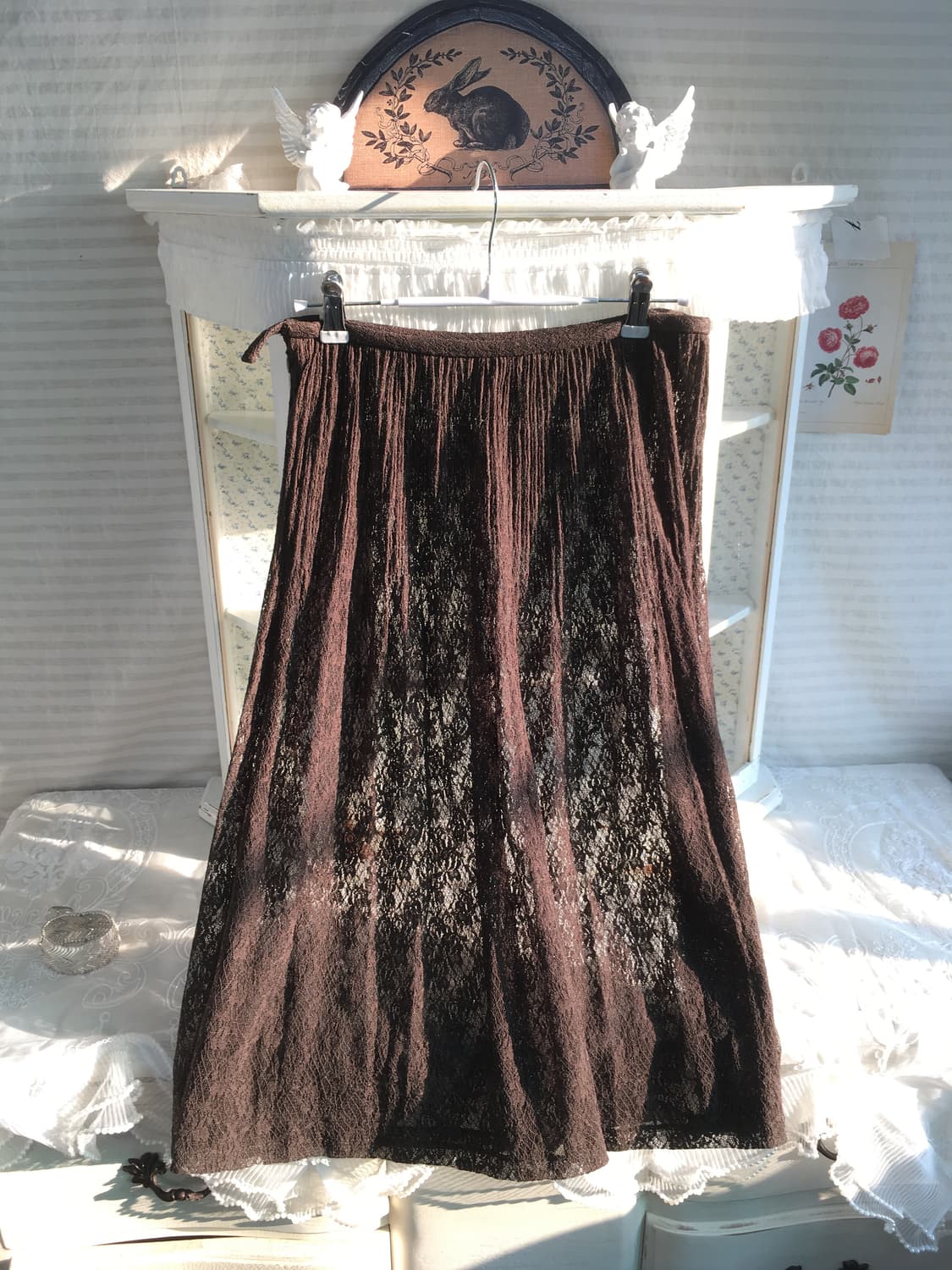빈티지 브라운 레이스 레이어드 스커트 상품이미지5