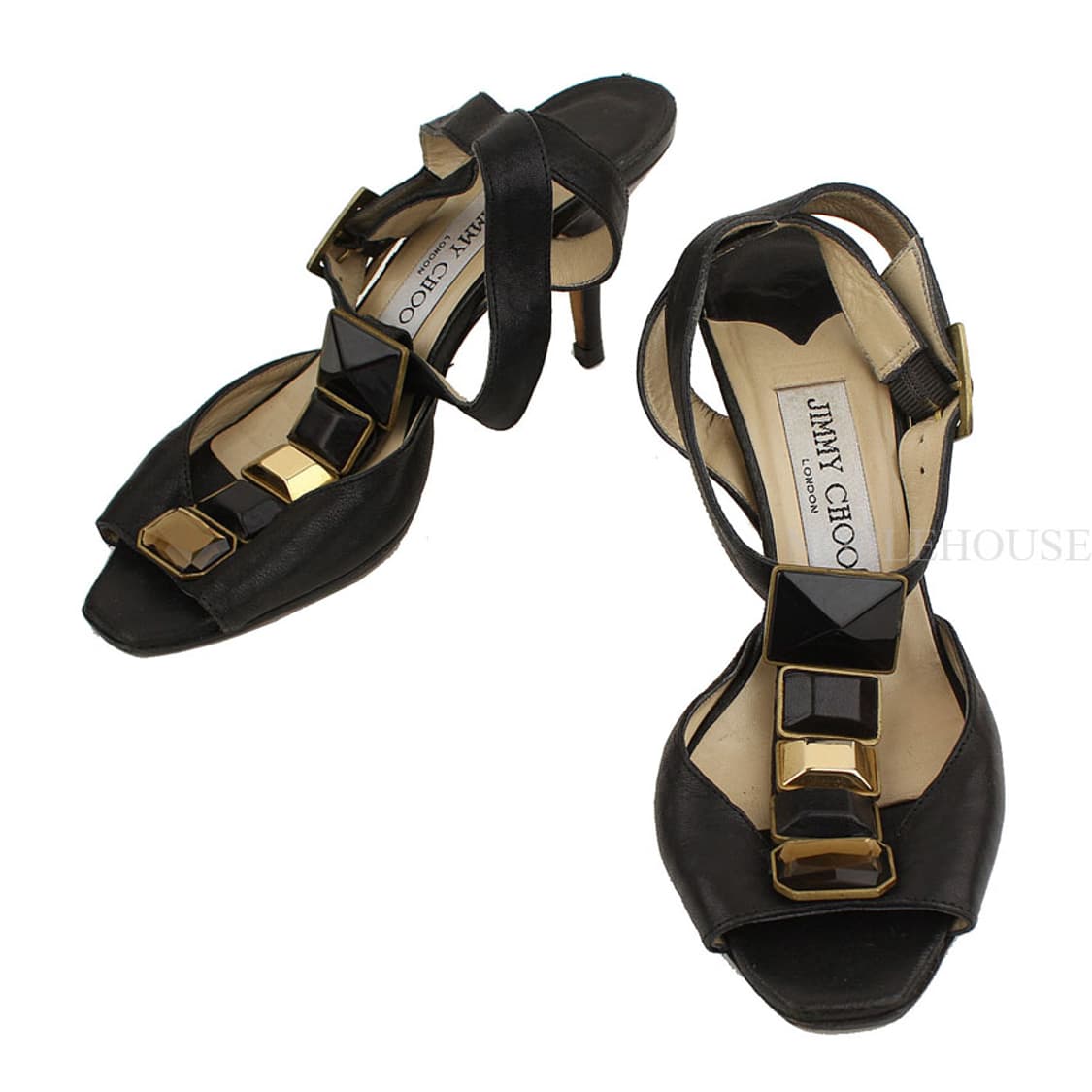 지미추 블랙 비즈&금장장식 스트랩 샌들 36 상품이미지1