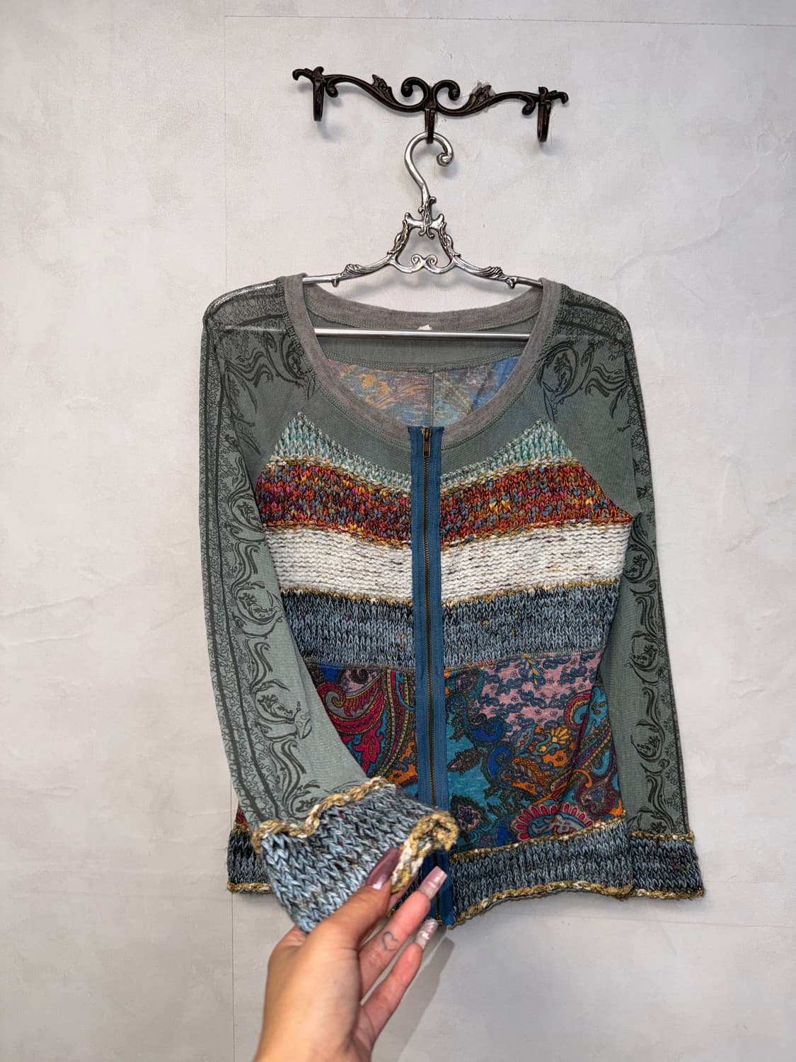 Ash blue hippie oriental mesh knit zipup 상품이미지5