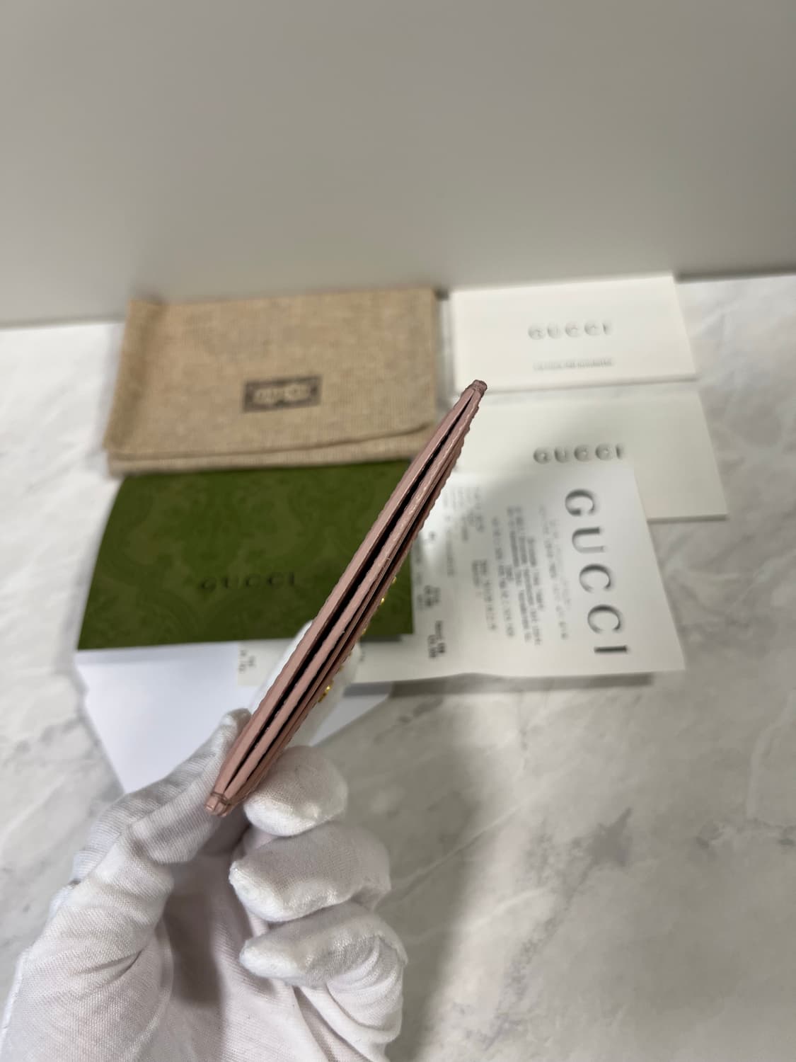 구찌 스크립트 라이트 레더 카드지갑 핑크 상품이미지7