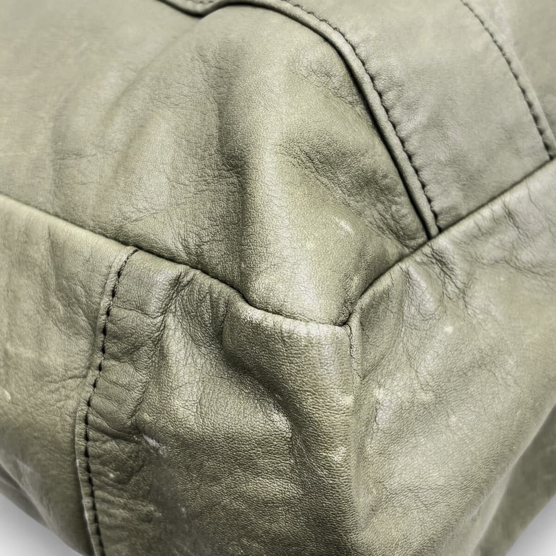 요지 야마모토 와이즈 송아지 가죽 토트백 카키 상품이미지5