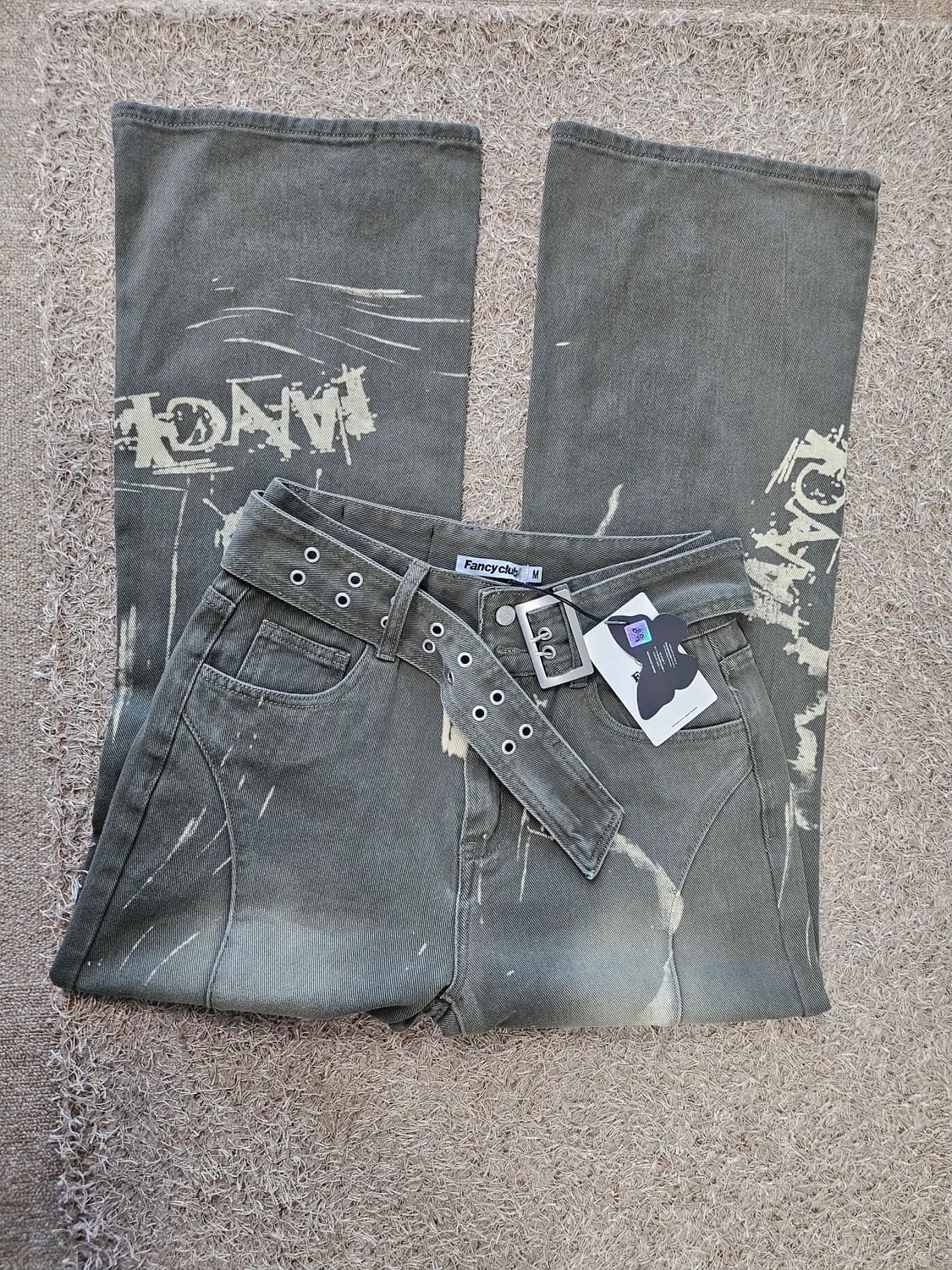 새상품(M 25-26) 팬시클럽 벨트 와이드 데님 팬츠 상품이미지2