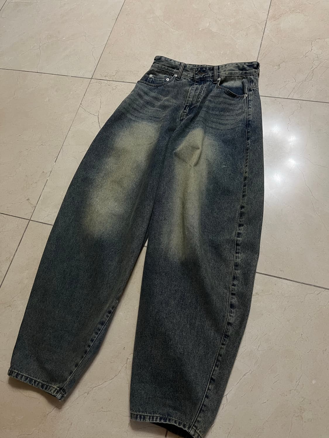 워싱 데님 벌룬 팬츠 (배기진 , 커브드핏 팬츠) 상품이미지1