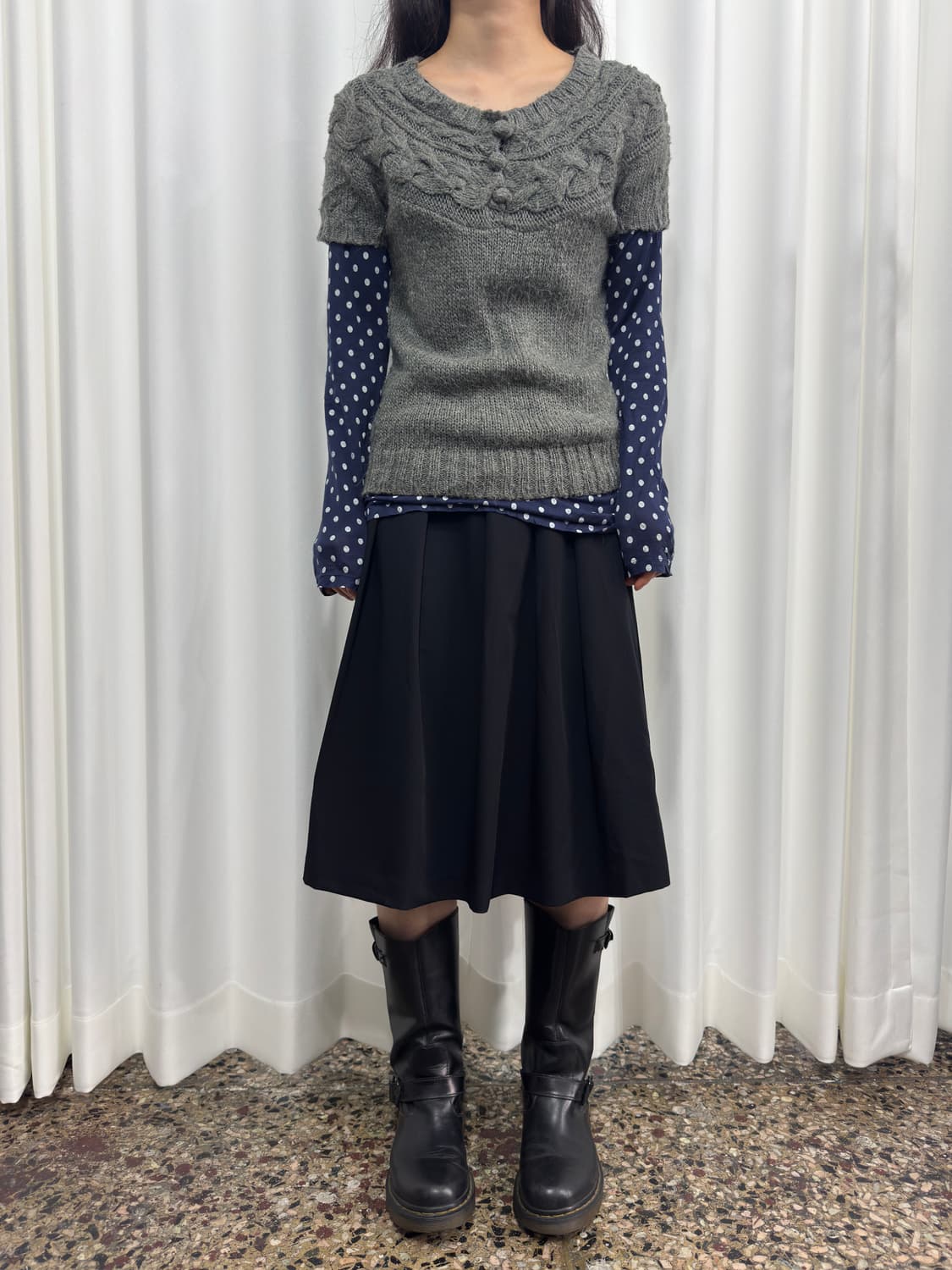 gray mori button knit top 상품이미지3