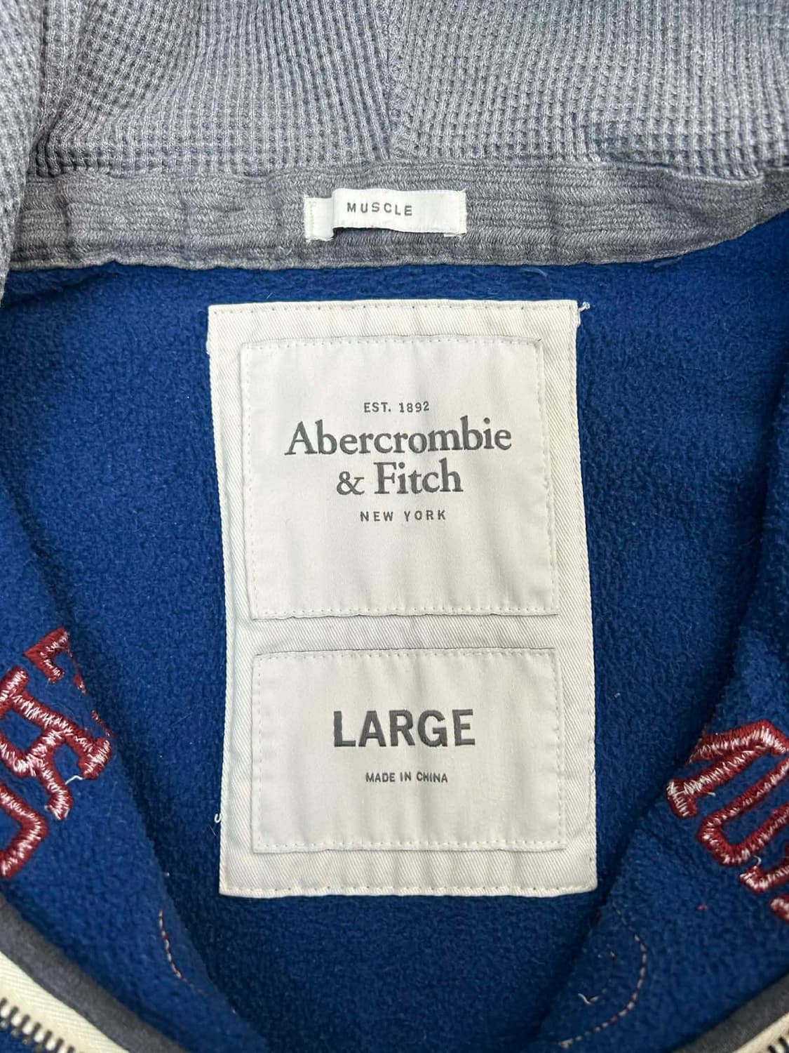 [L] 아베크롬비 y2k 올드스쿨 1892 버건디 블루 후드집업 상품이미지4