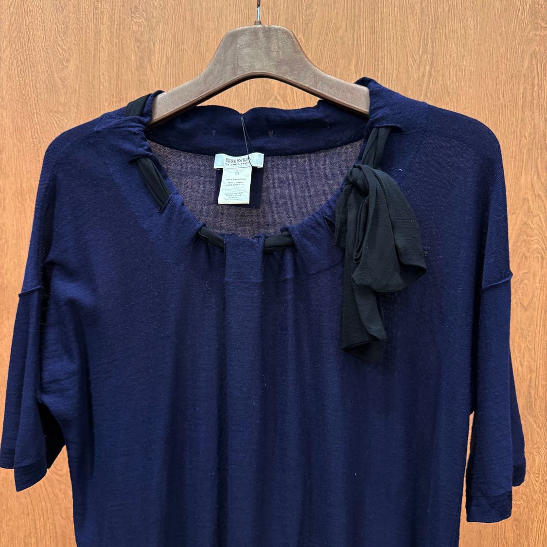 소니아 리키엘 반팔 스트라이프 티셔츠 스팽글 리본 장식 디테일 네이비 상품이미지4