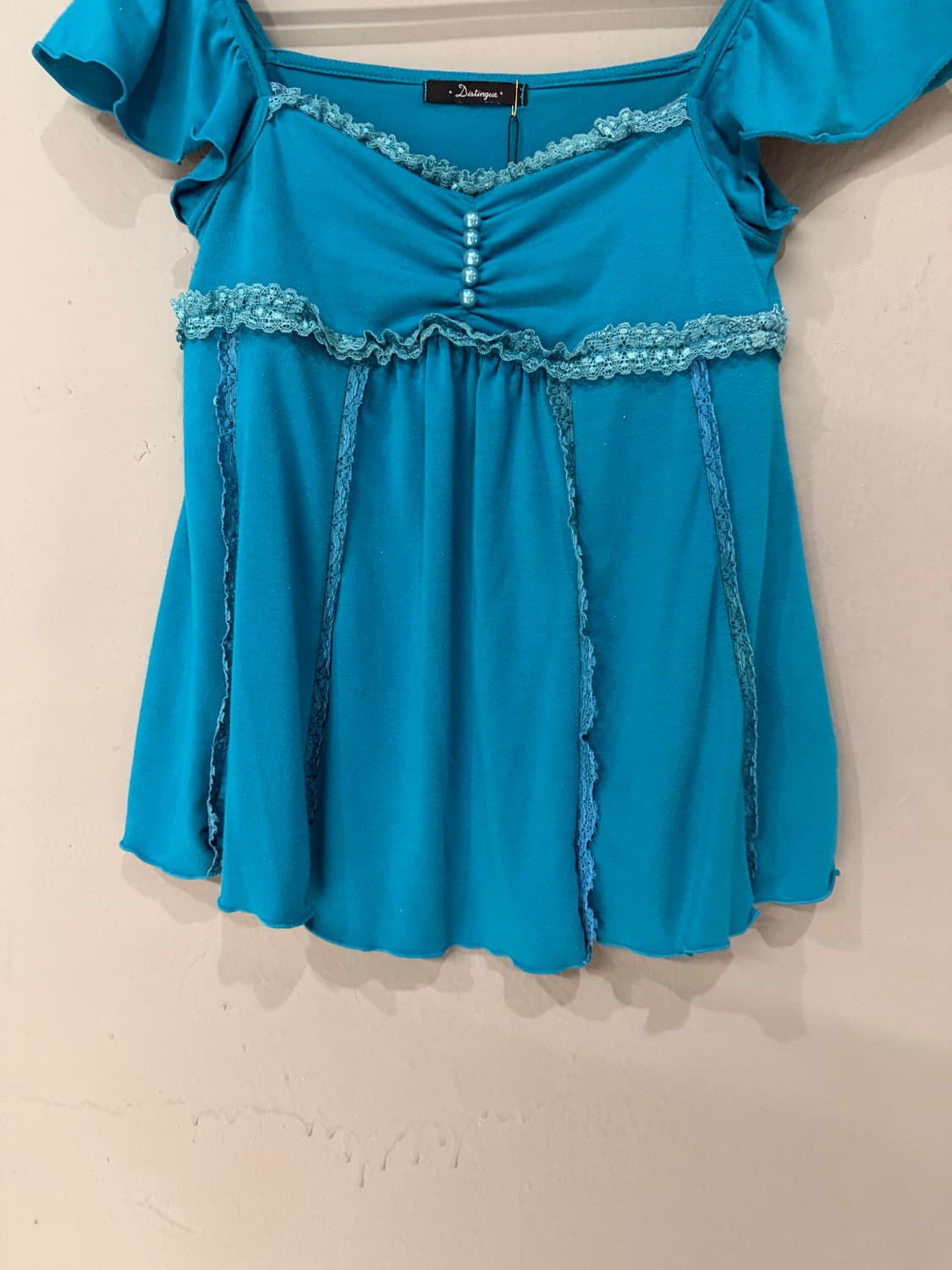 Aqua blue lace line button-up top 상품이미지7