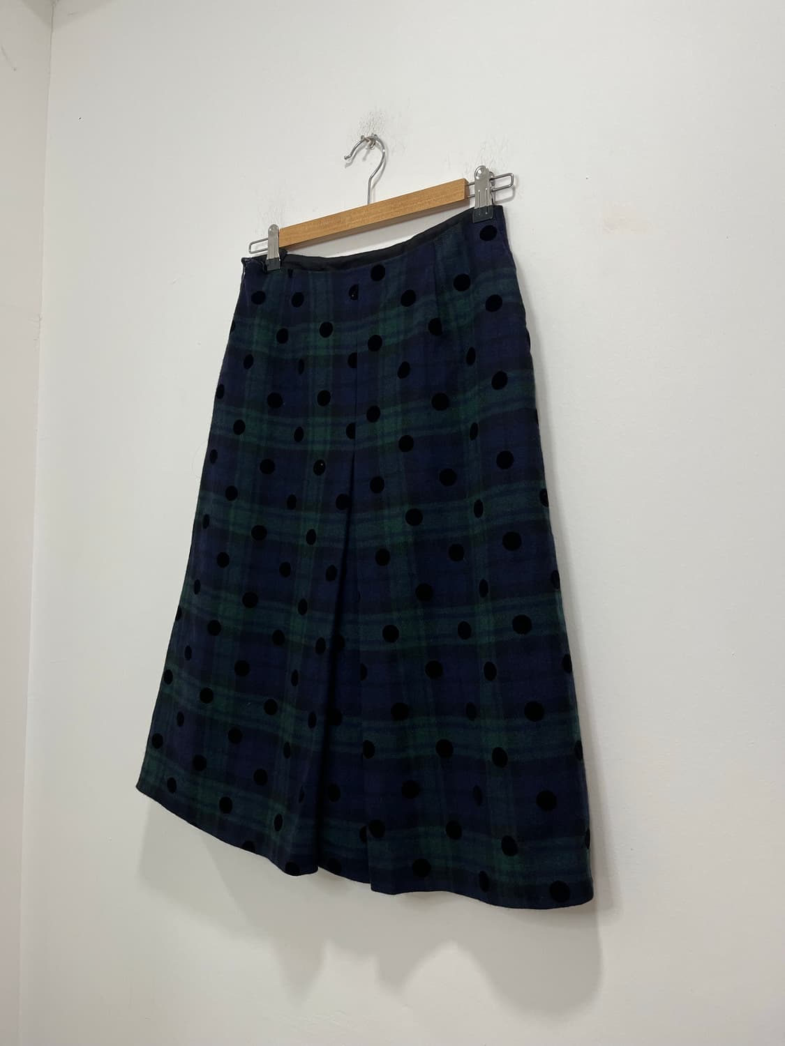 일본 빈티지 체크 도트 패턴 핀턱 미디스커트 상품이미지6