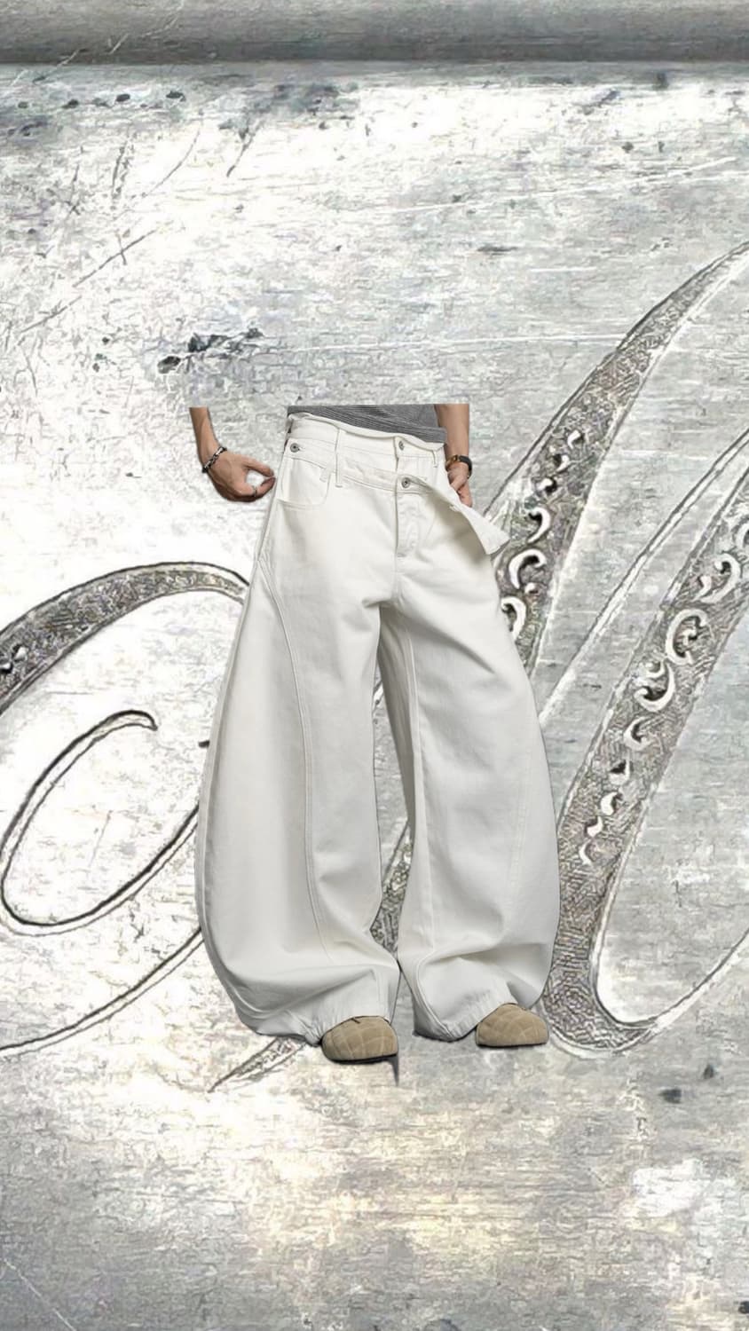 더블버튼 커브드 와이드진 화이트 상품이미지1