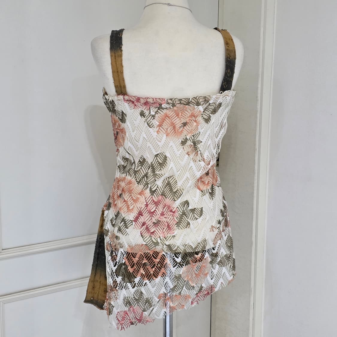 일본빈티지)패치워크st 하구미모리걸 플로럴 보헤미안 레이스 언발슬리브리스 상품이미지3