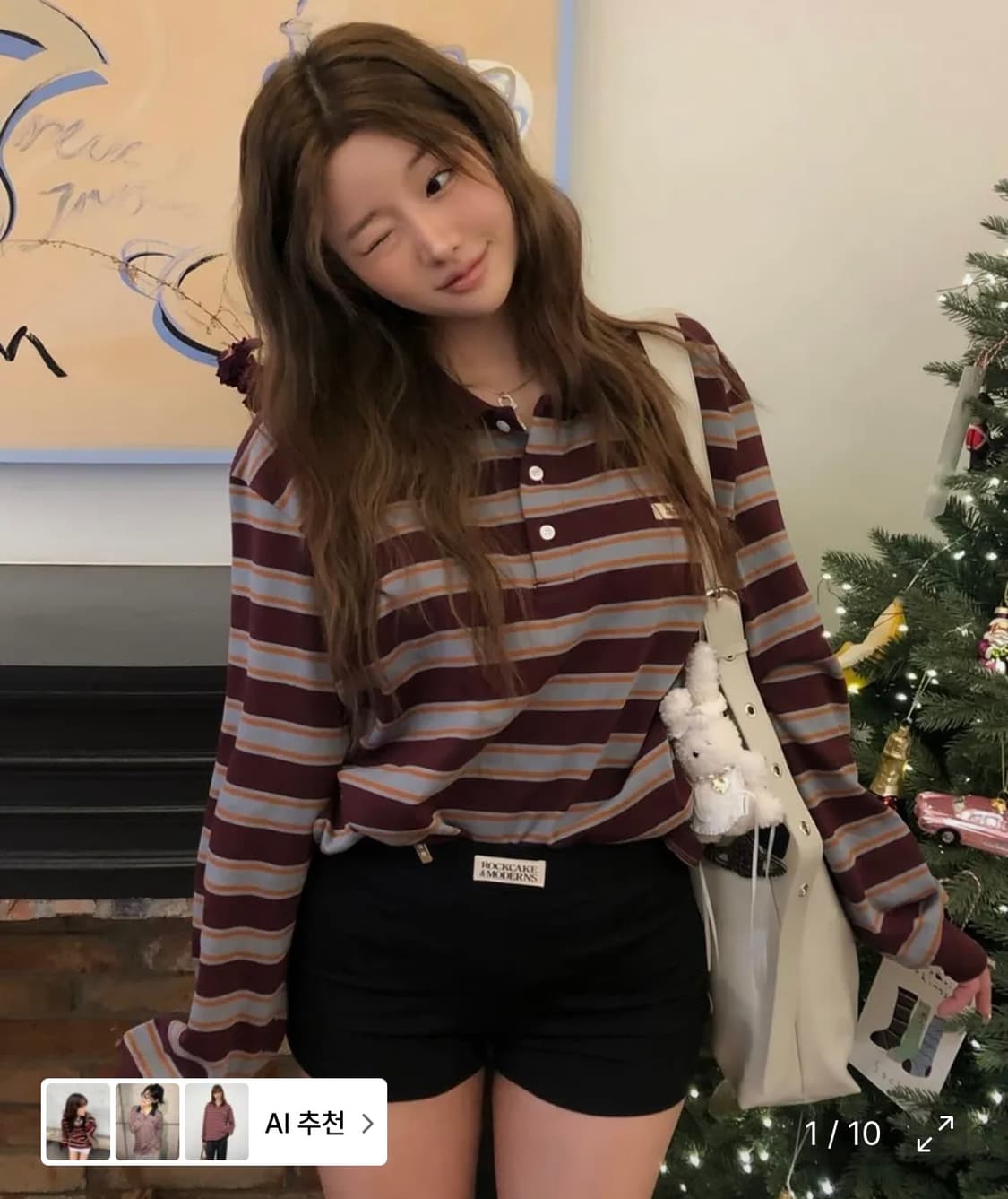 락케이크 Striped Polo T-shirt wine색 상품이미지1