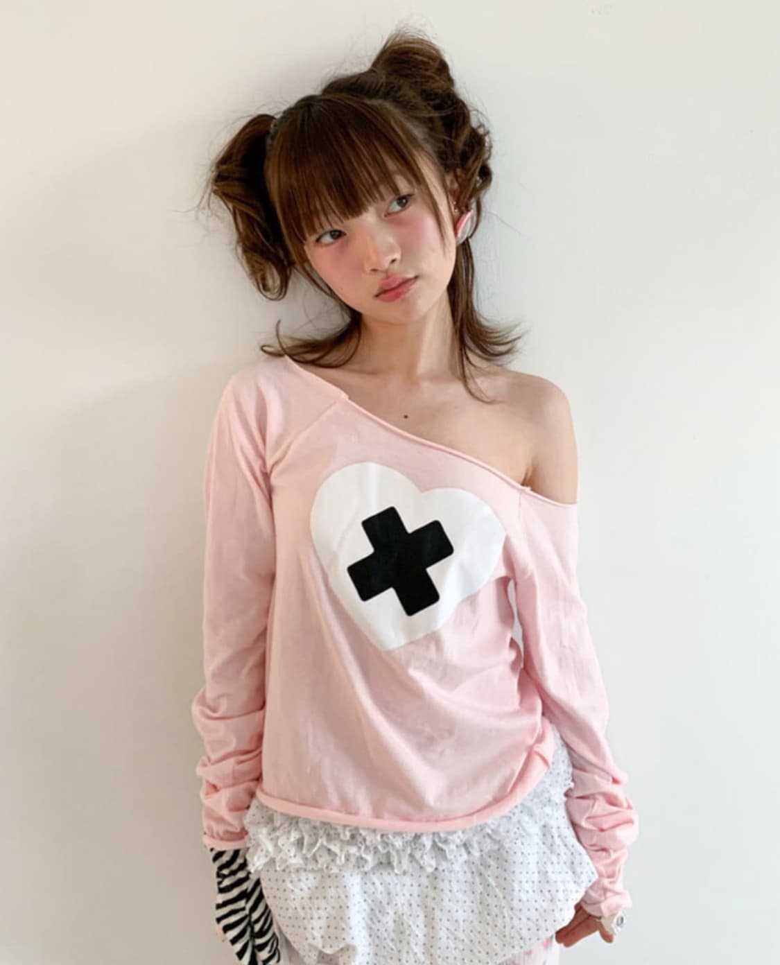 샵페어리 크로스 하트 티셔츠 핑크 상품이미지1