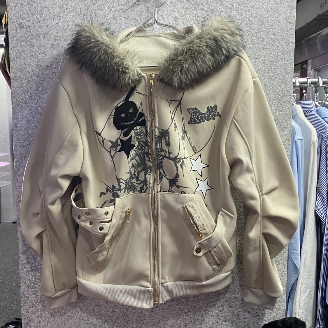 빈티지 y2k 퍼 후드 집업 B3198 상품이미지2