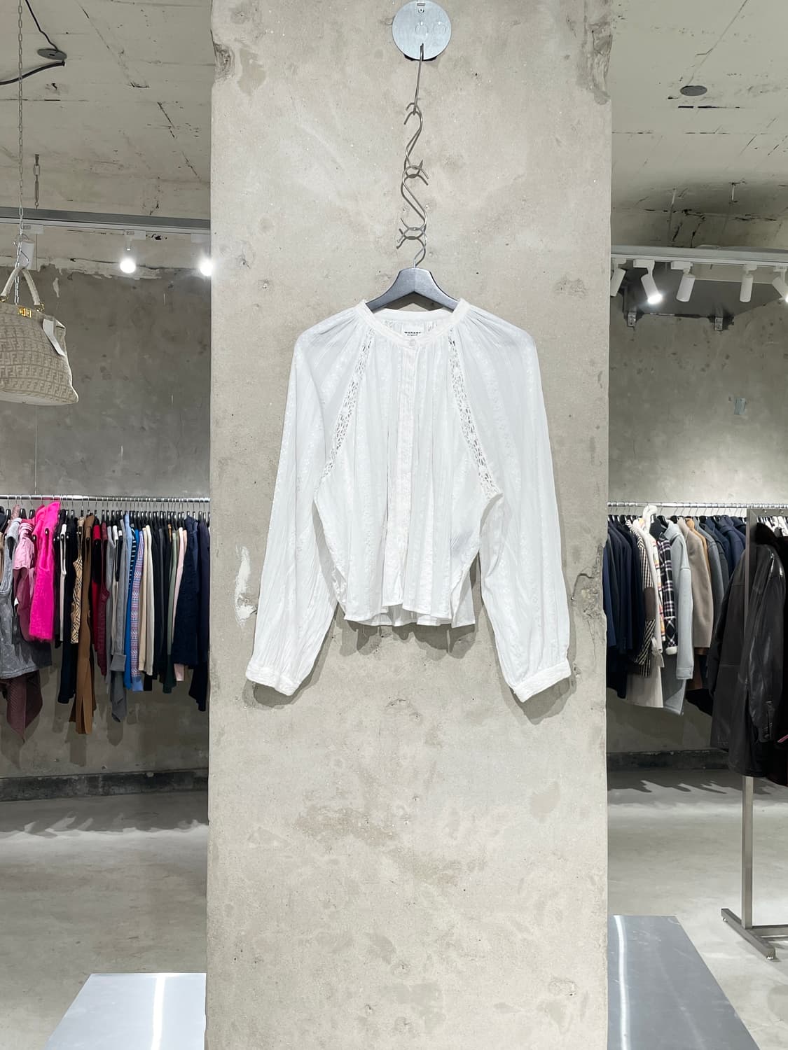 이자벨 마랑 에뚜왈 화이트 만다린 카라 코튼 혼방 블라우스 상품이미지1