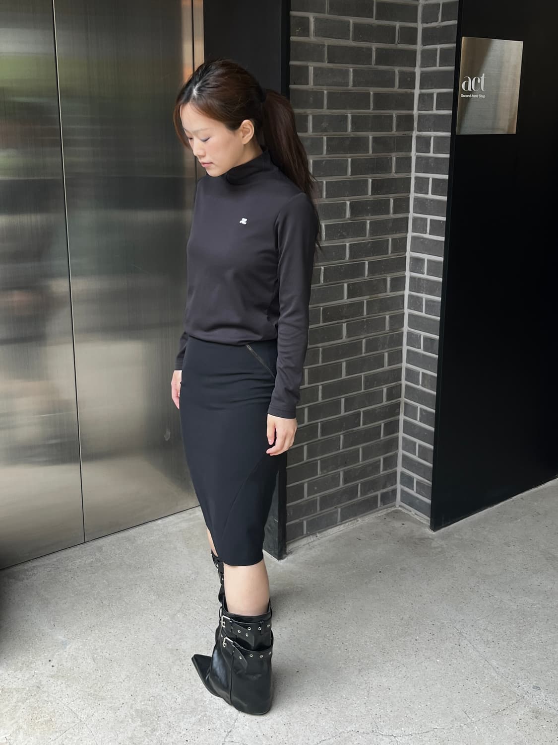00s Courreges 꾸레쥬 로고 패치 하이넥 탑 상품이미지3