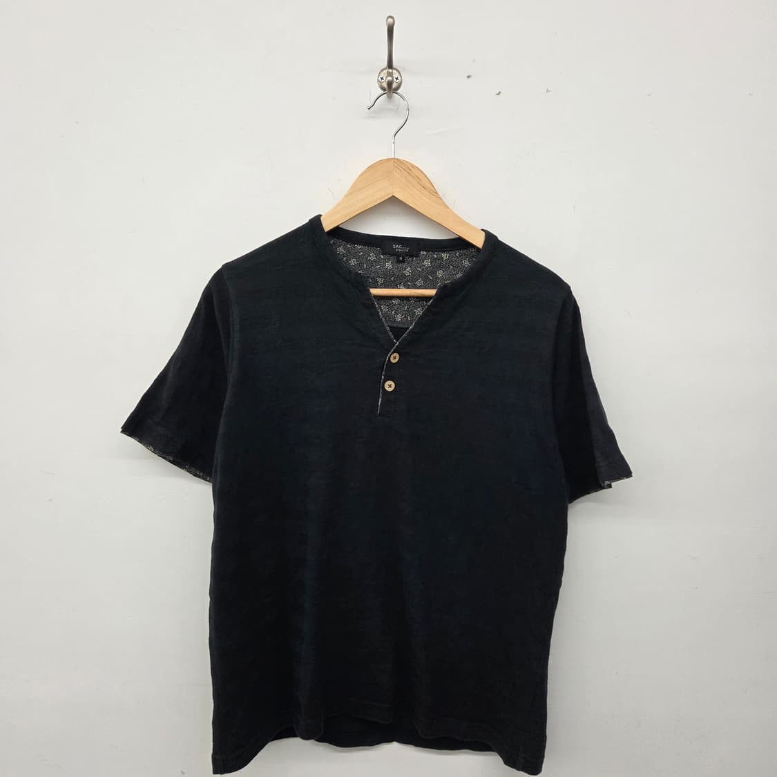 요지야마모토 블랙 헨리넥 반팔 티셔츠 남m 상품이미지1