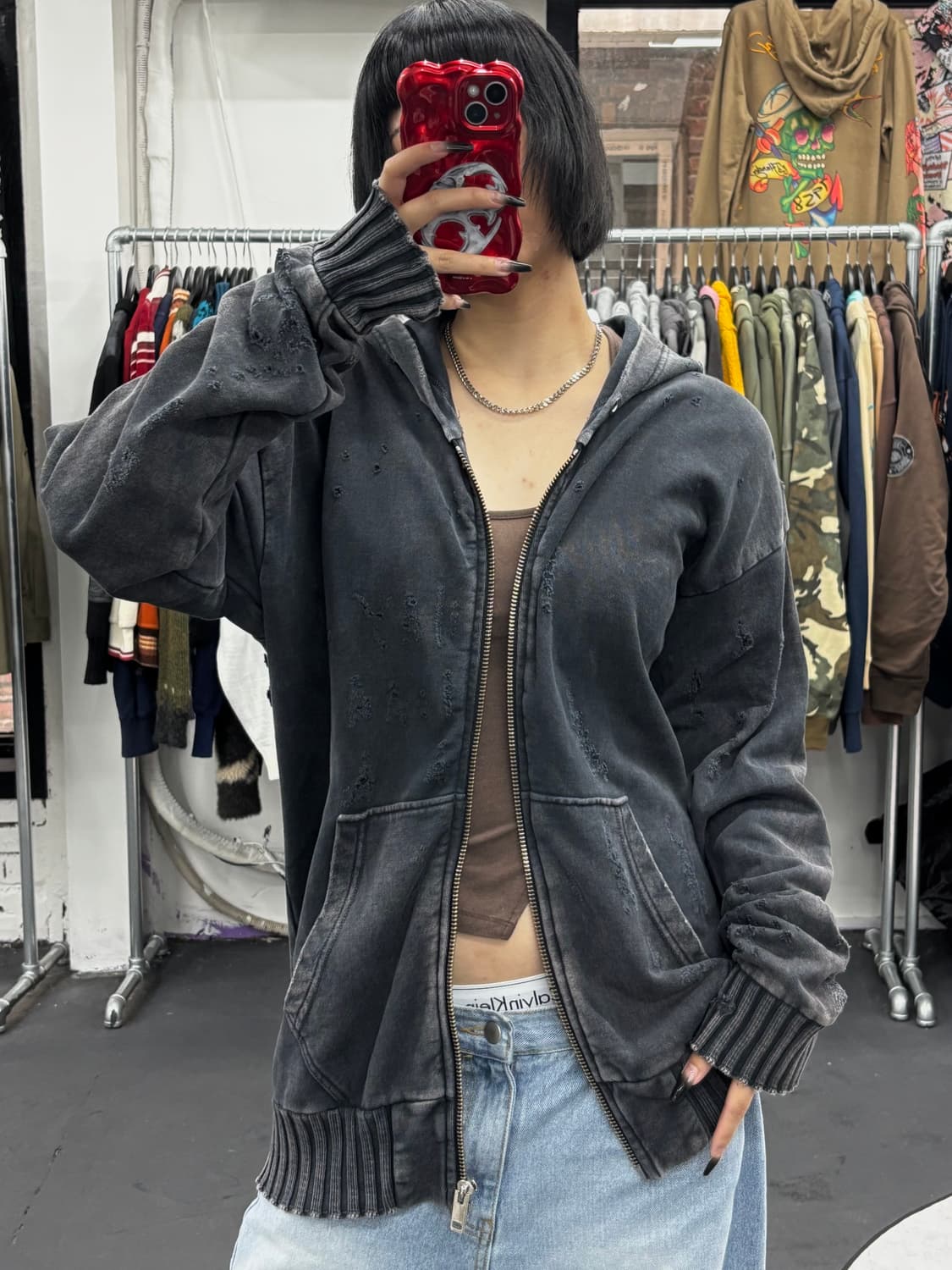 디젤 디스트레스드 그런지 후드집업 상품이미지3