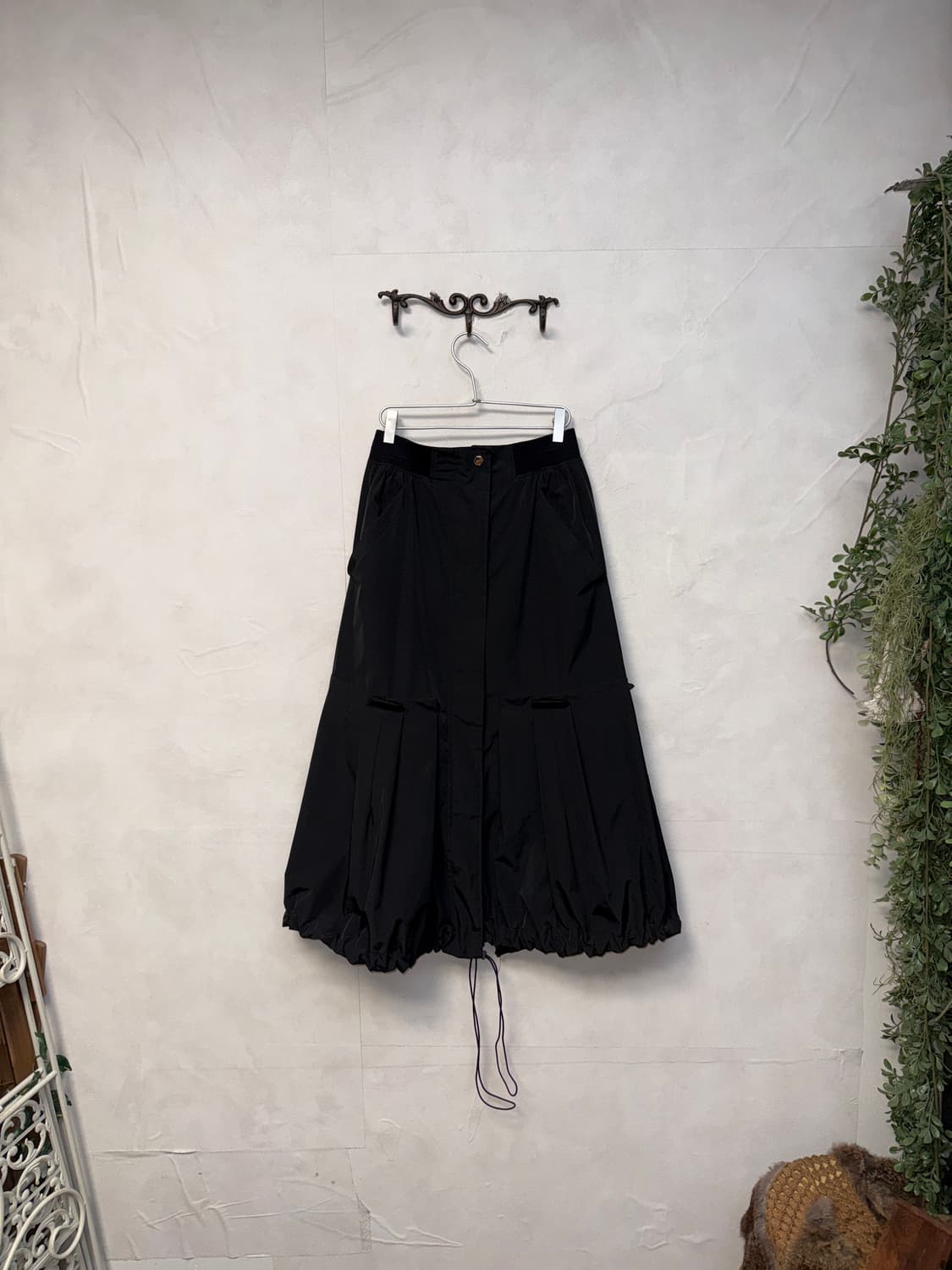 Black balloon string pleats zipper skirt 상품이미지1
