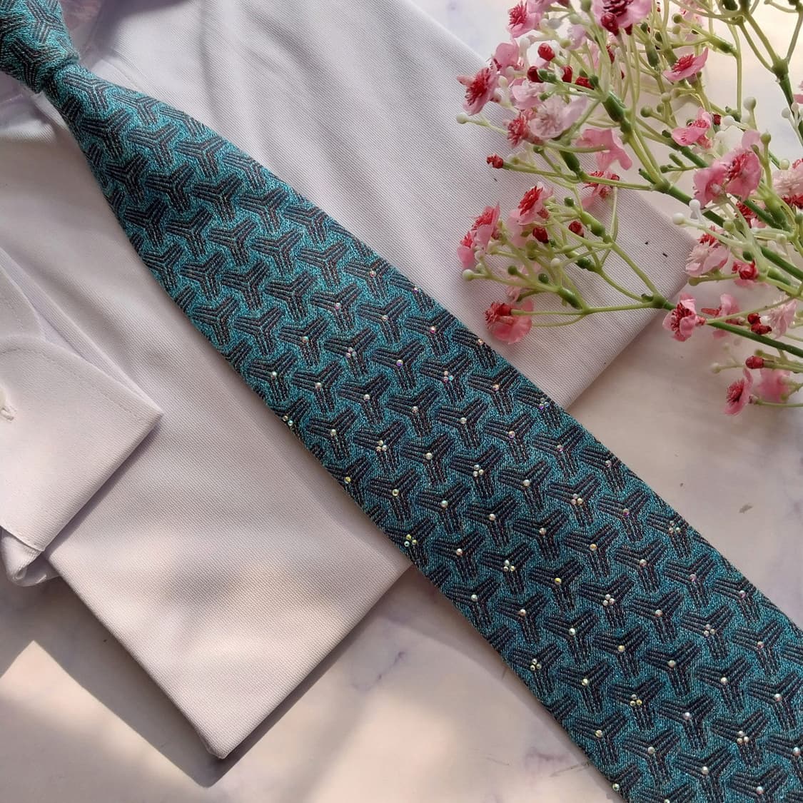 닥스 실크 코발트 블루 패턴 넥타이 8.2cm A+등급 K2325 상품이미지6