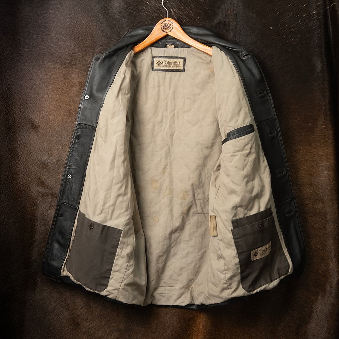 [105] 90s 컬럼비아 레더 카 코트 블랙  상품이미지9