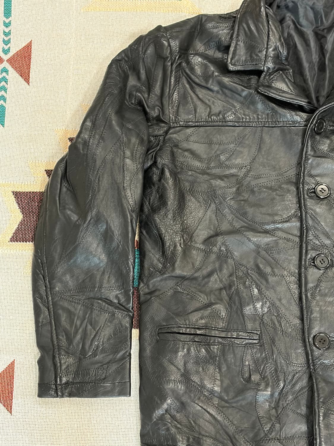 90s 제팬 양가죽 올드 레더 패치워크 카코트 상품이미지3