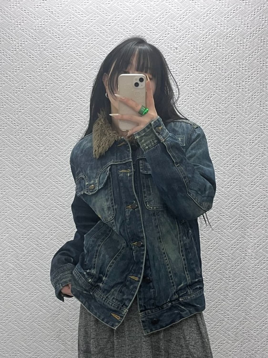 버커루 핀터감성 빈티지 데미지 워싱 퍼 데님 자켓 L C08364 상품이미지2