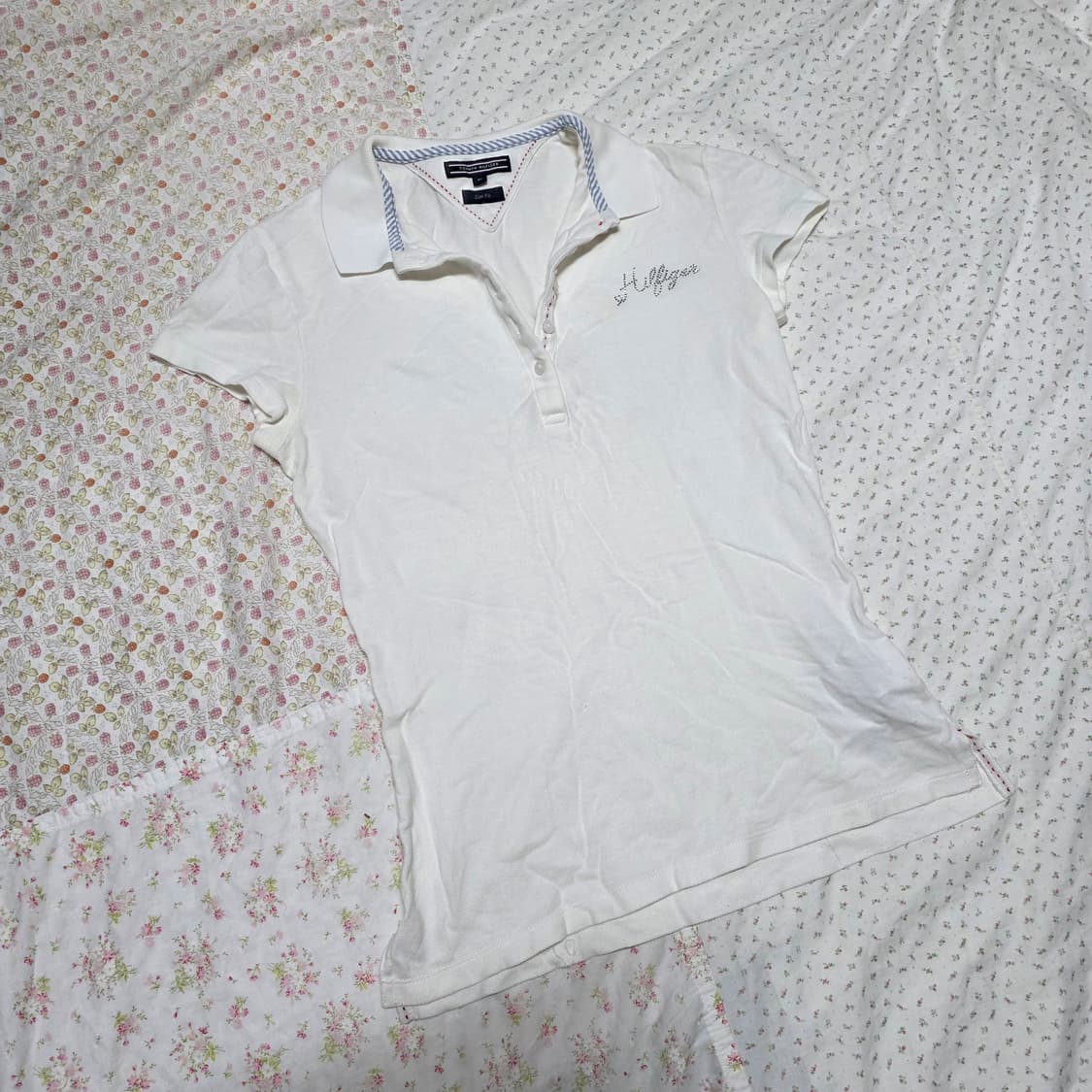 빈티지 타미힐피거 화이트 슬림핏 xs 큐빅 반팔 상품이미지2
