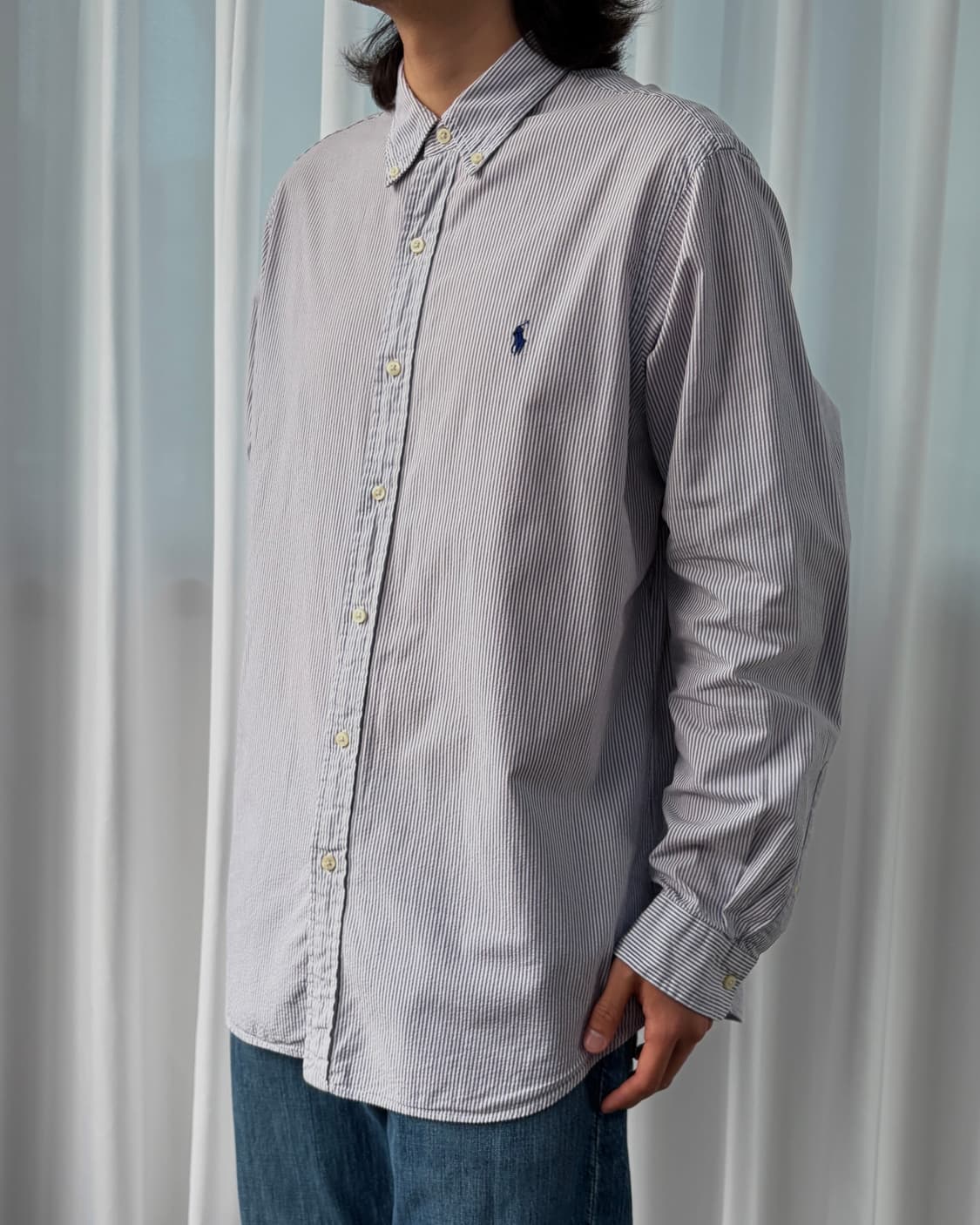 [XL]폴로 랄프로렌 시어서커 스트라이프 클래식핏 셔츠 상품이미지1