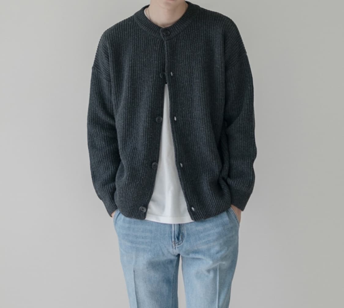 제로 라운드넥 가디건 차콜 M 상품이미지4