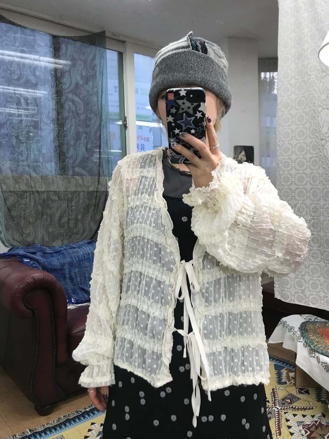 빈티지 여성 프릴 도트 시스루 가디건 (Z1027) 상품이미지2