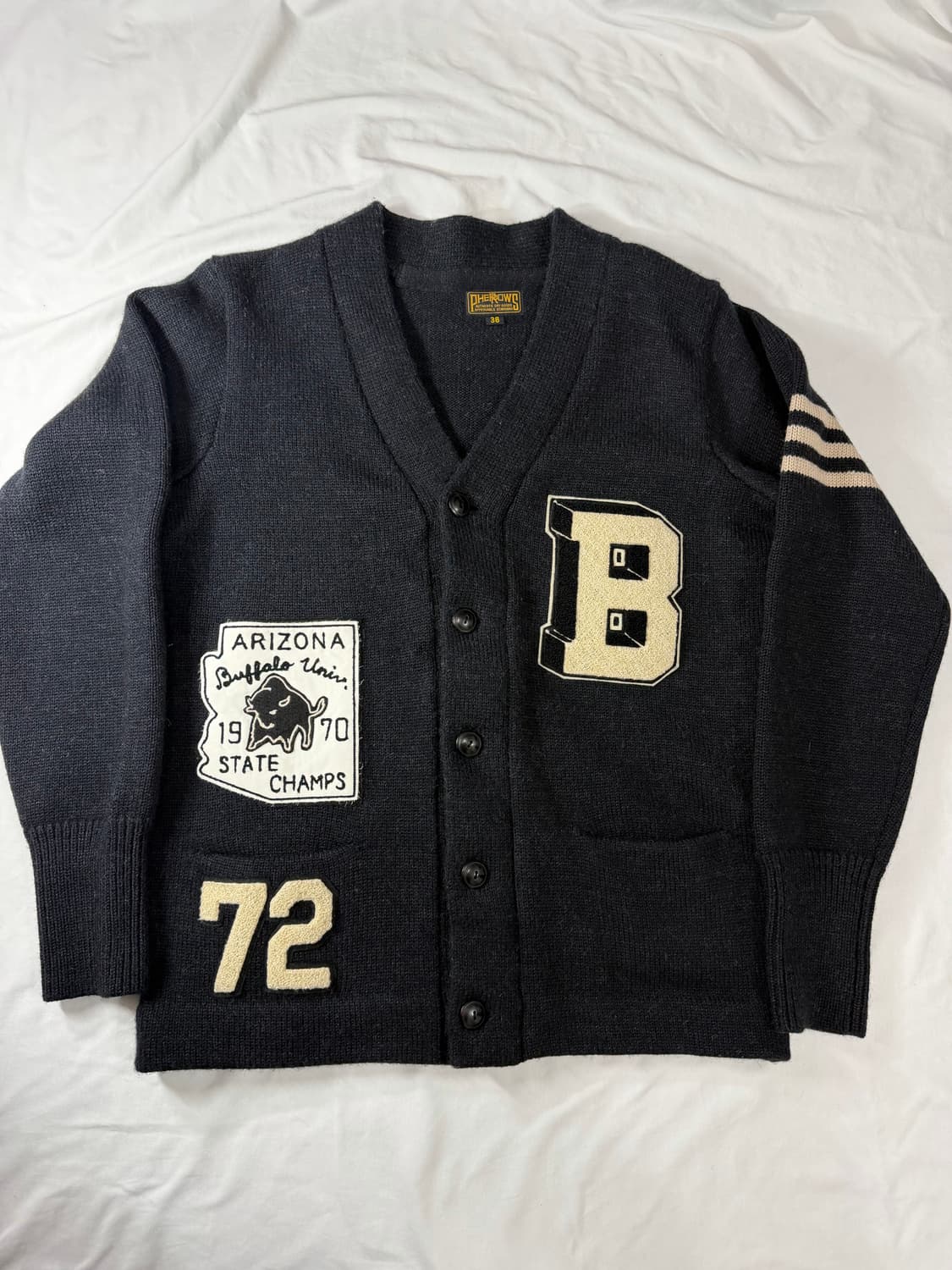 Pherrows 페로우즈 가디건 레터맨 버팔로 패치 울100 상품이미지1