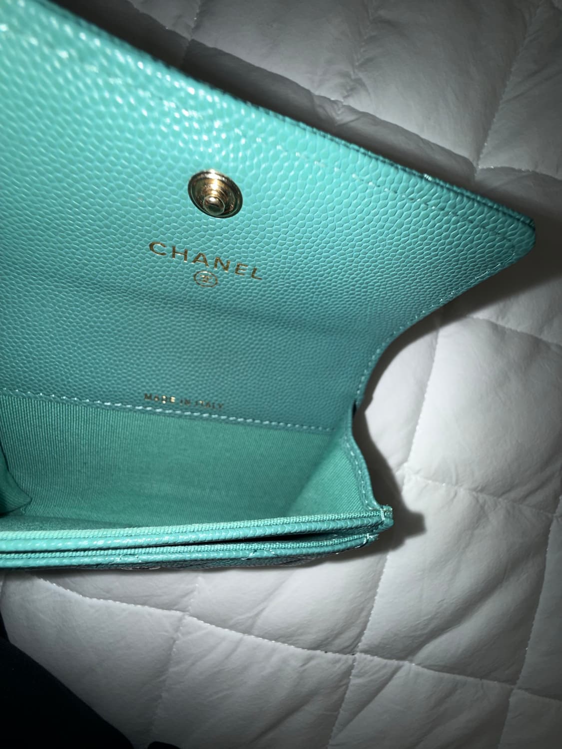 샤넬 캐비어 똑딱이 플랩 카드지갑 민트 상품이미지6