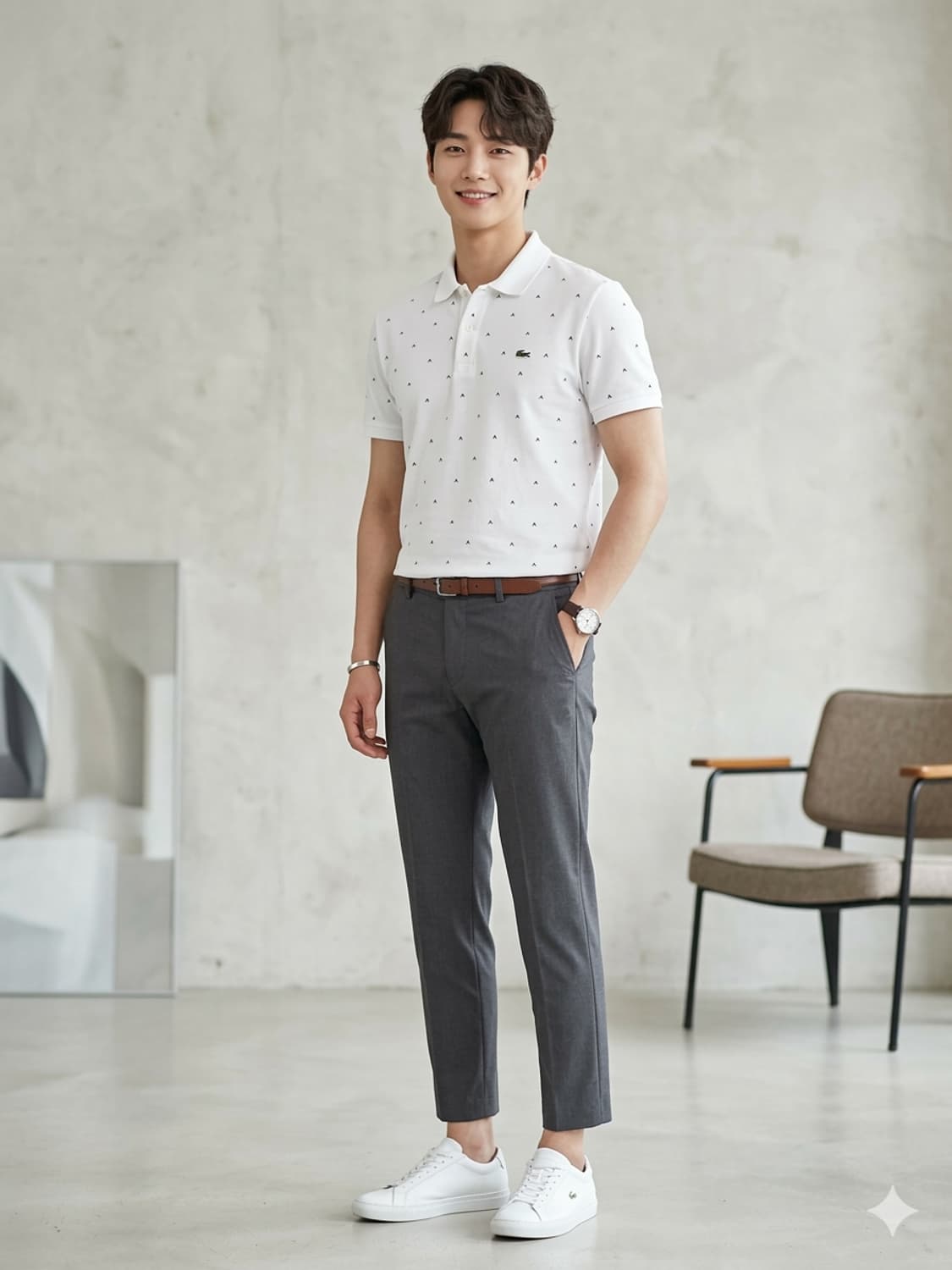 라코스테 화이트 미니 패턴 반팔 카라티 상품이미지1