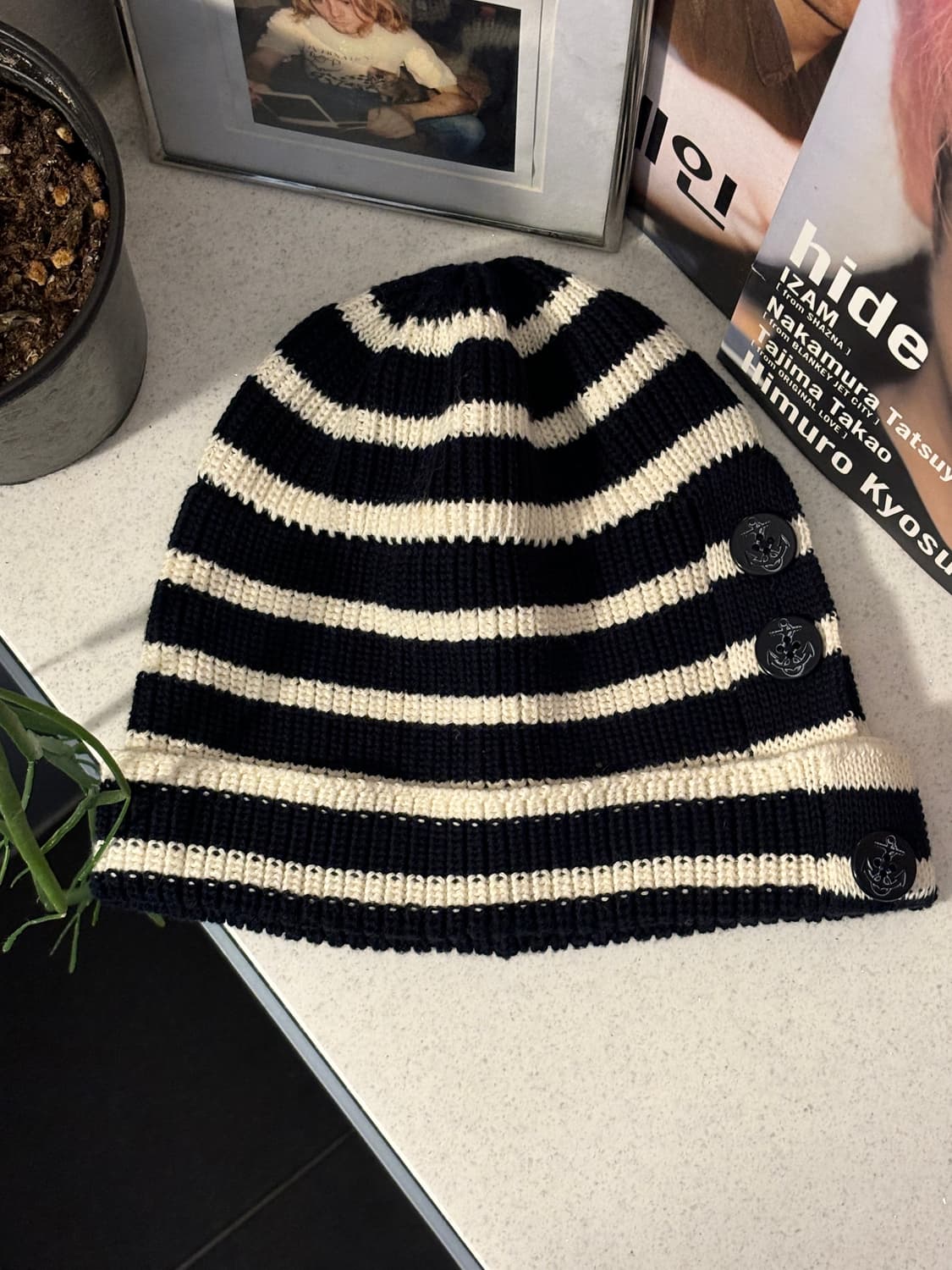 Ca4la 마린 버튼 스트라이프 비니 상품이미지1