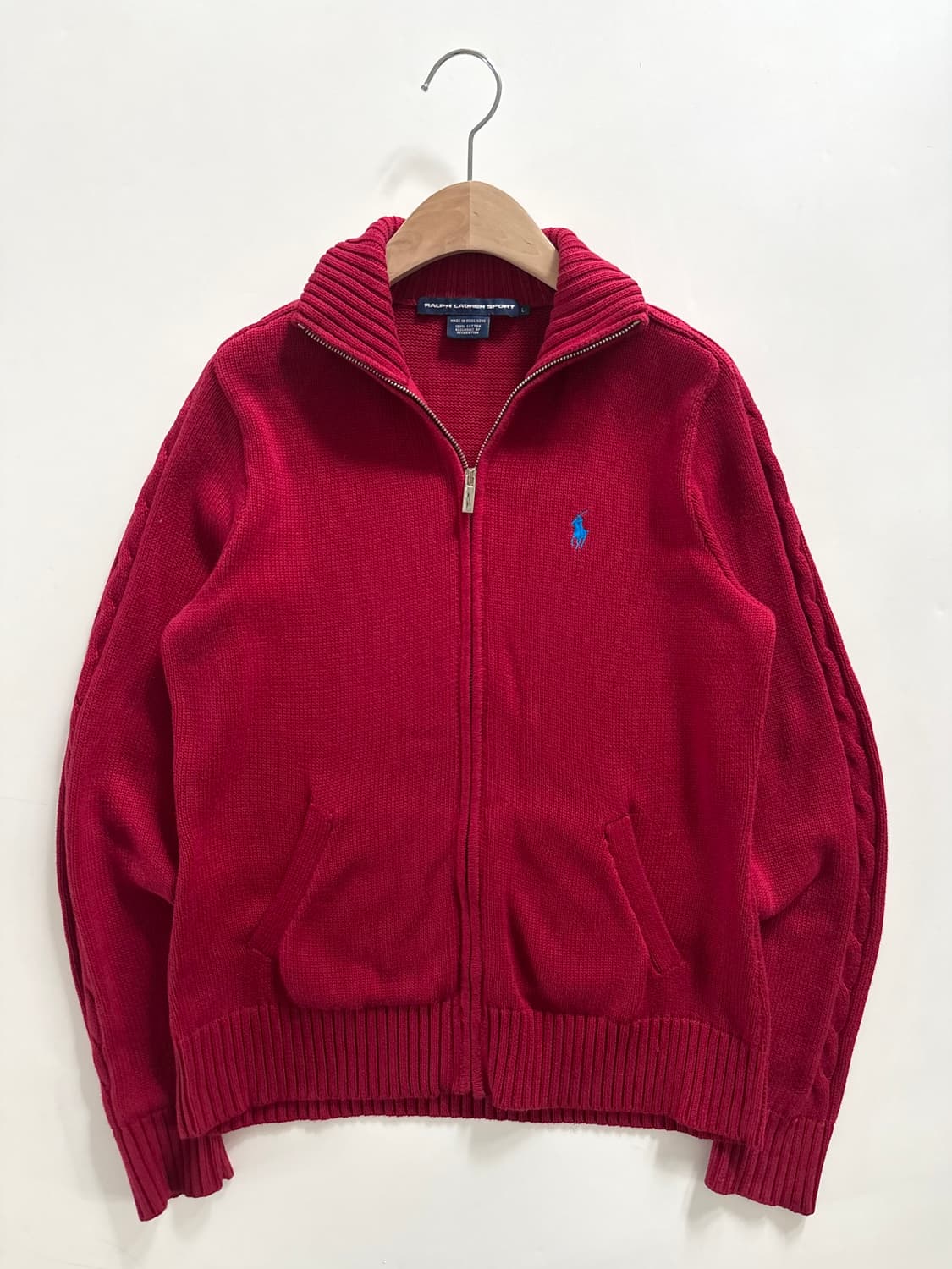 Polo 랄프로렌 코튼 레드컬러 사이드라인 니트집업 상품이미지3
