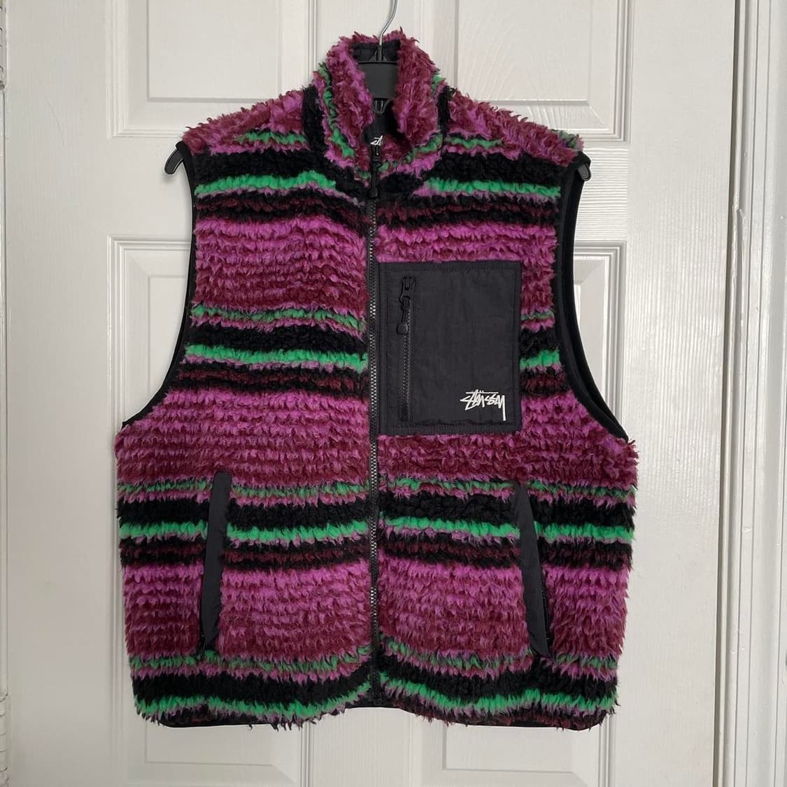 스투시 스트라이프 쉐르파 베스트 그레이프 상품이미지1