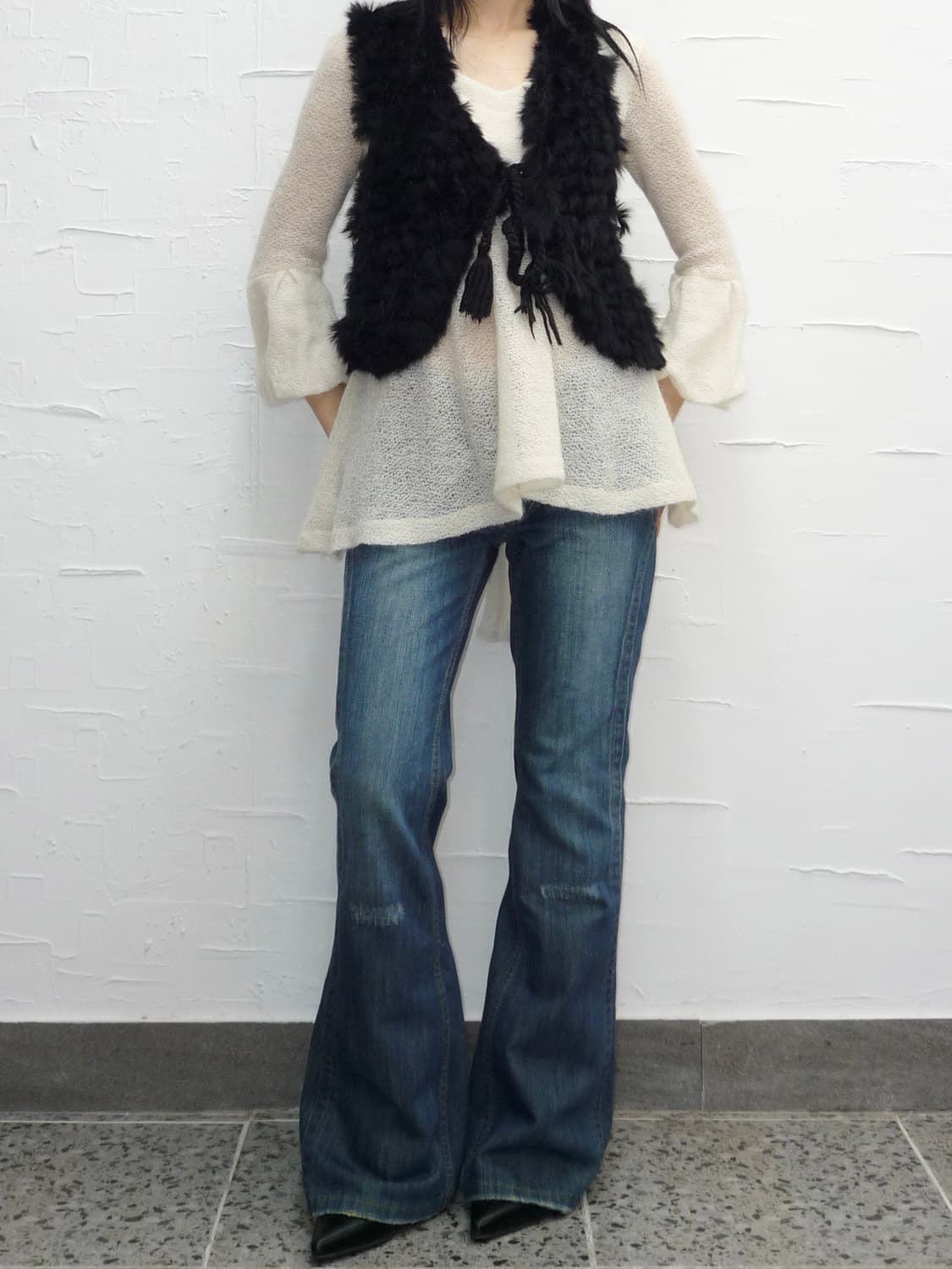 black fur ribbon vest 상품이미지2