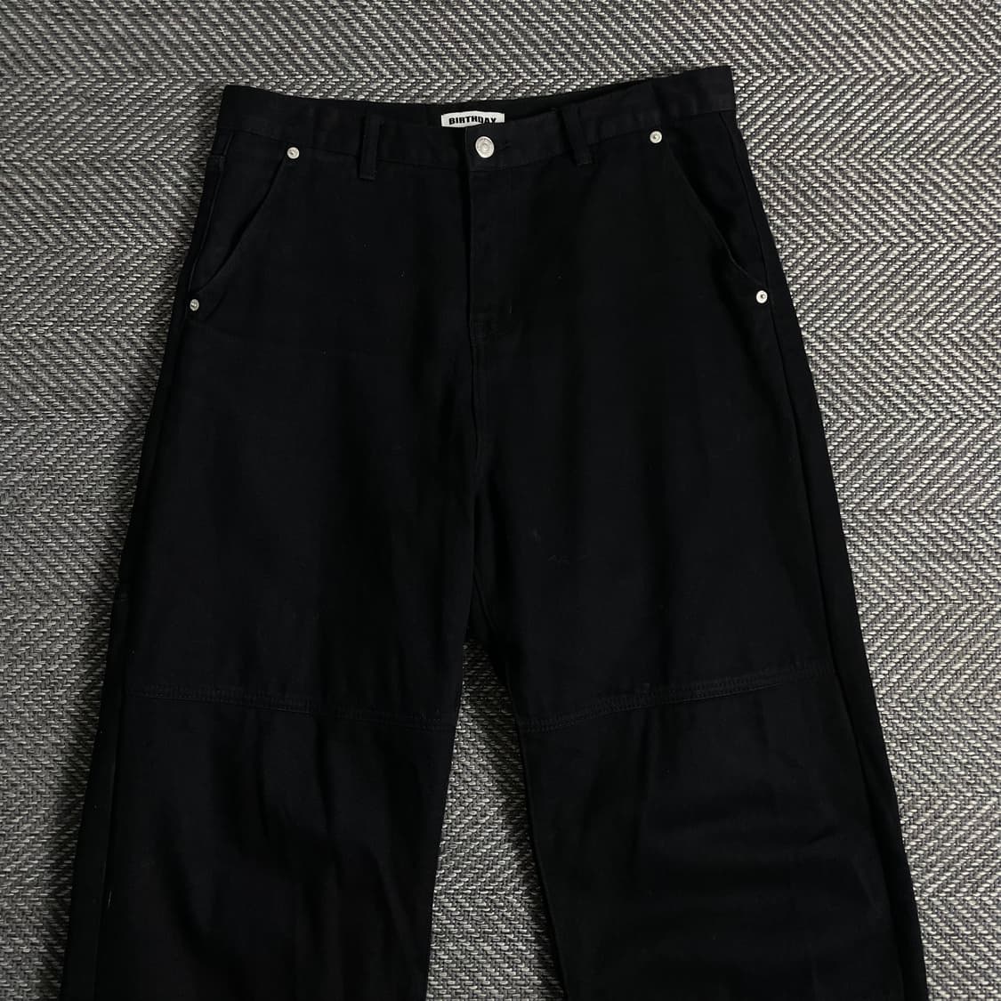 벌스데이 더블니 블랙 데님 와이드 핏 워크 팬츠o 3725 상품이미지3