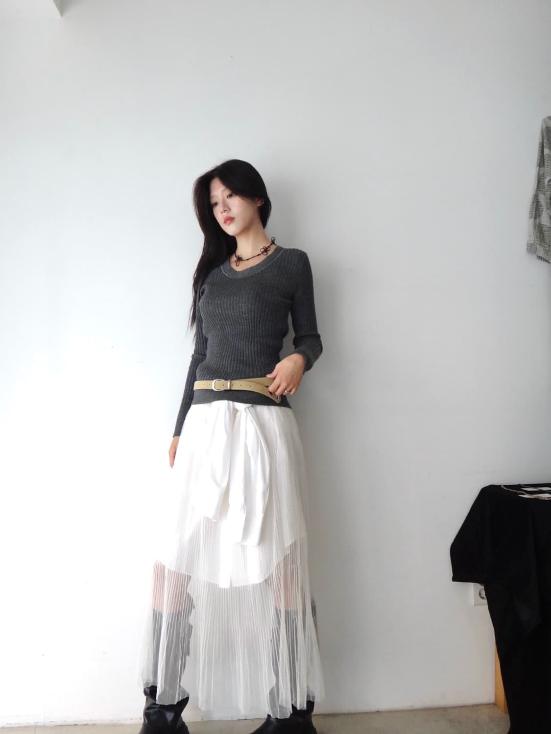 MICHEL KLEIN twinkle slim knit / grey 상품이미지1
