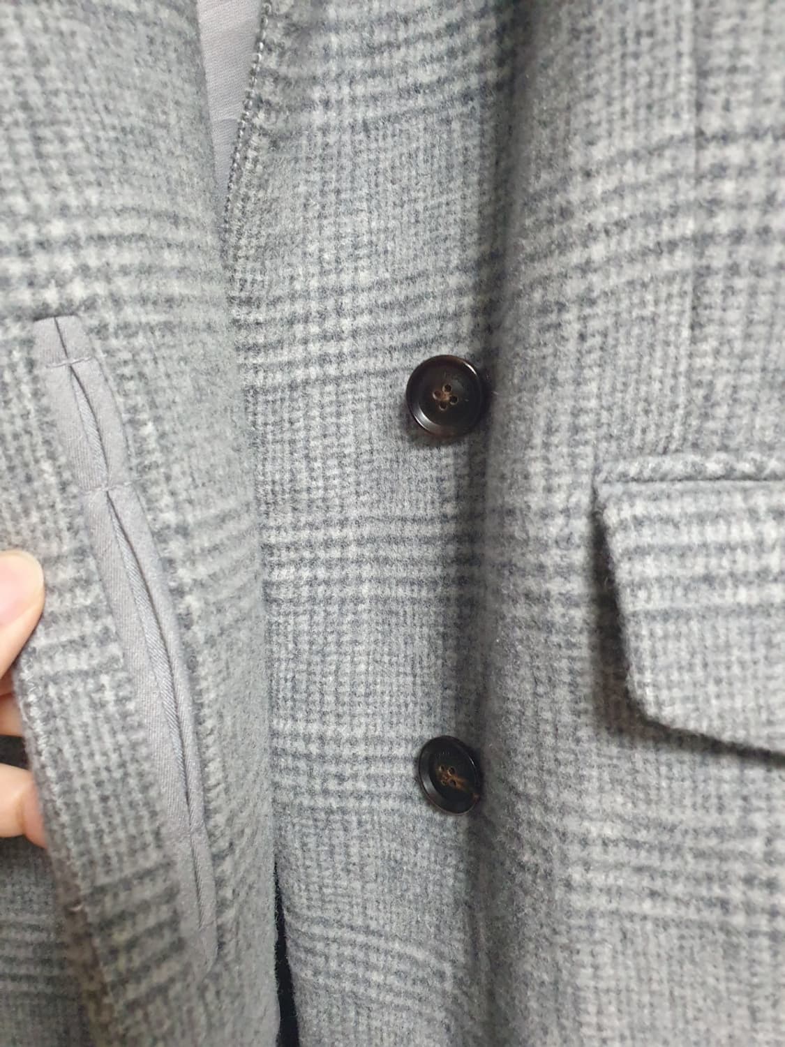 빈폴 여성 울 캐시미어 체크 싱글 코트 그레이 90 상품이미지6