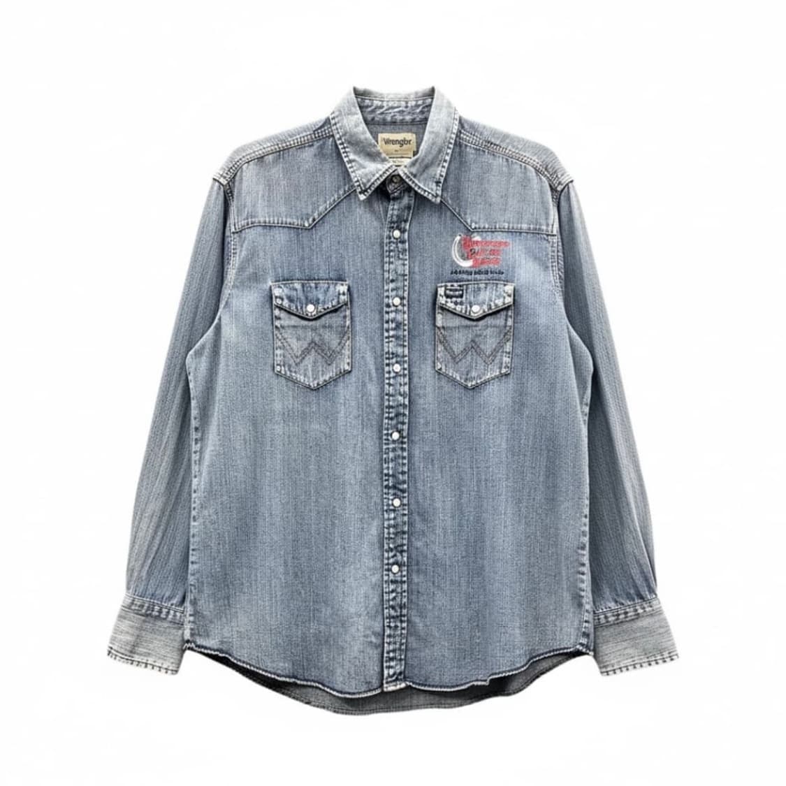 랭글러 웨스턴 데님 셔츠 투포켓 레터링 디테일 중청 상품이미지1