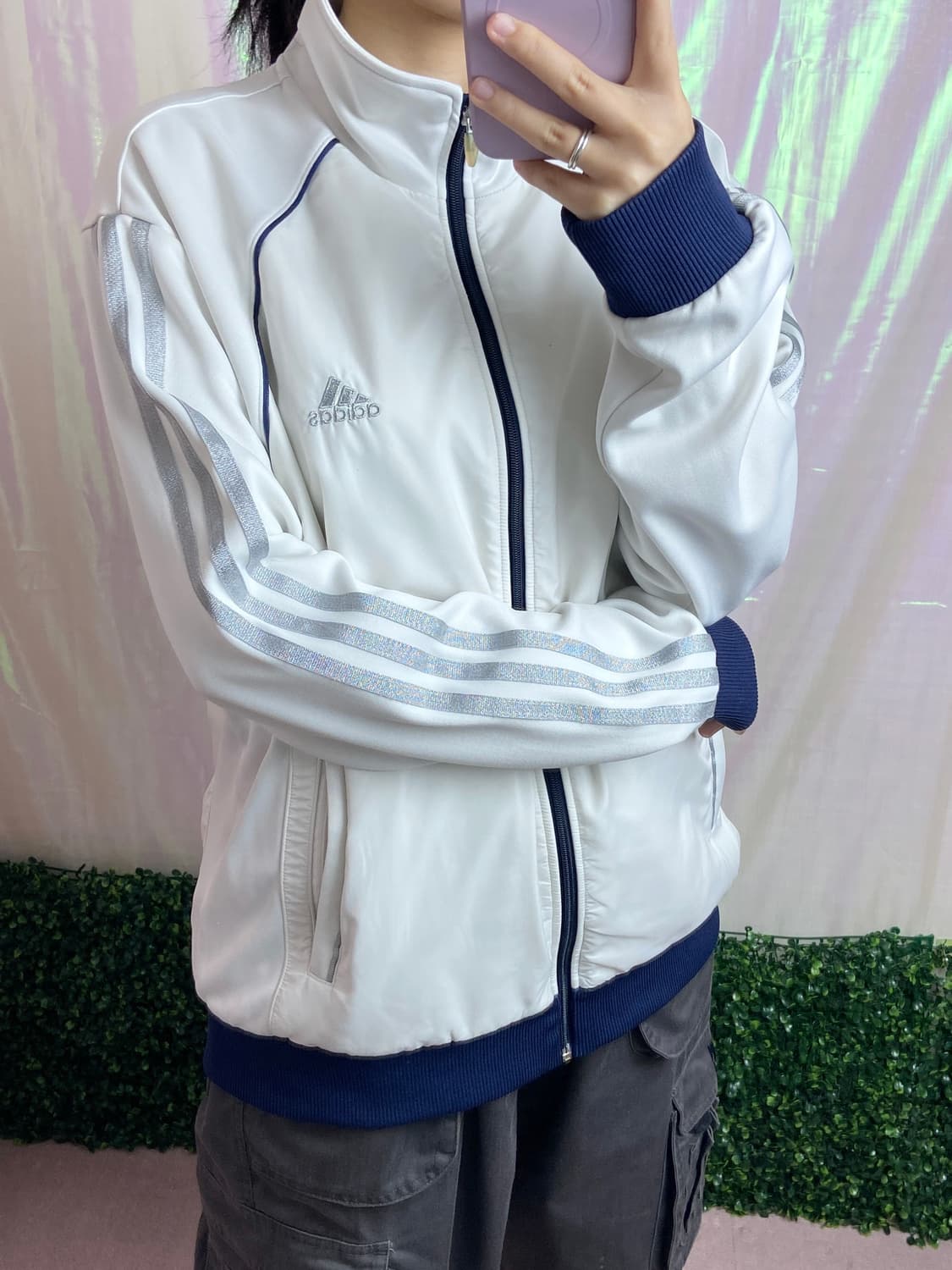 아디다스 화이트 블루 글리터삼선 져지 집업  상품이미지3