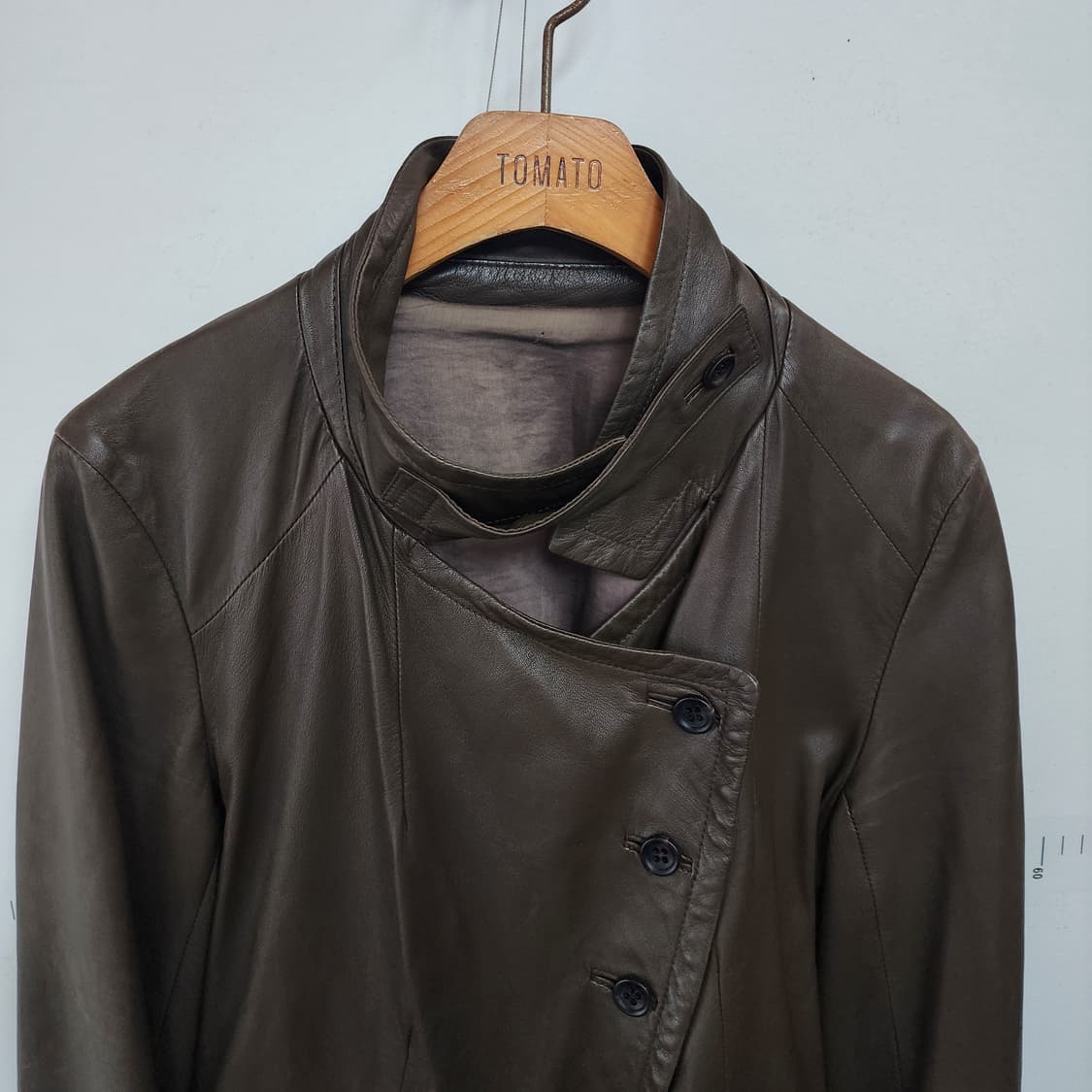 시스템 브라운 가죽 언발란스 자켓 상품이미지2