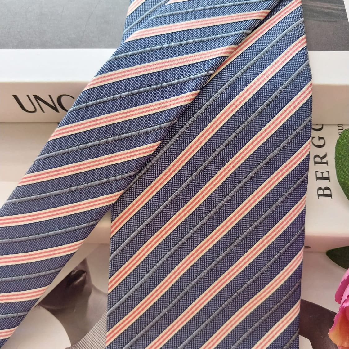 아쿠아스큐텀 블루 스트라이프 넥타이 9.2cm S~A+등급 K2506 상품이미지4