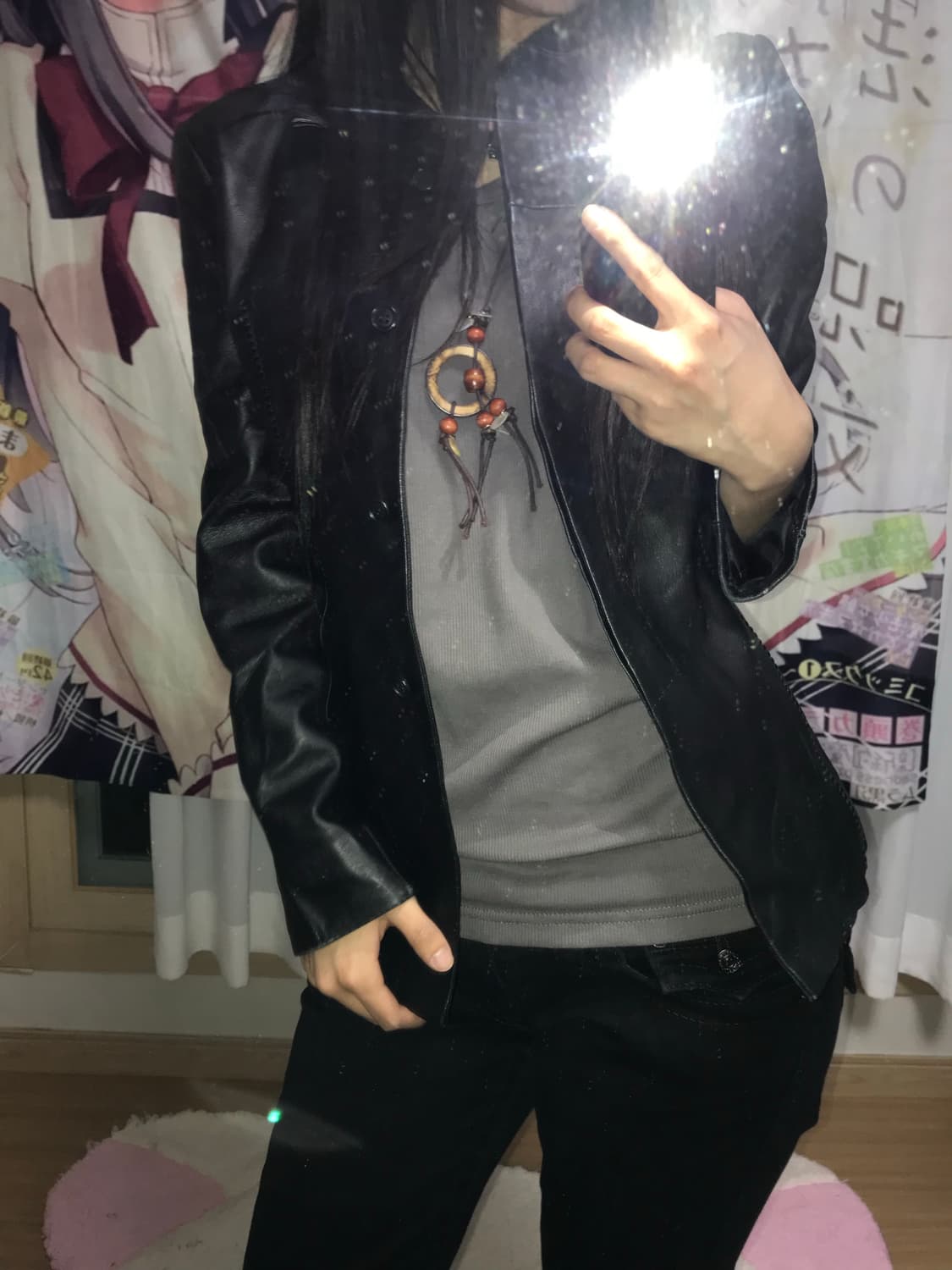 블랙 슬림핏 레더자켓 상품이미지4