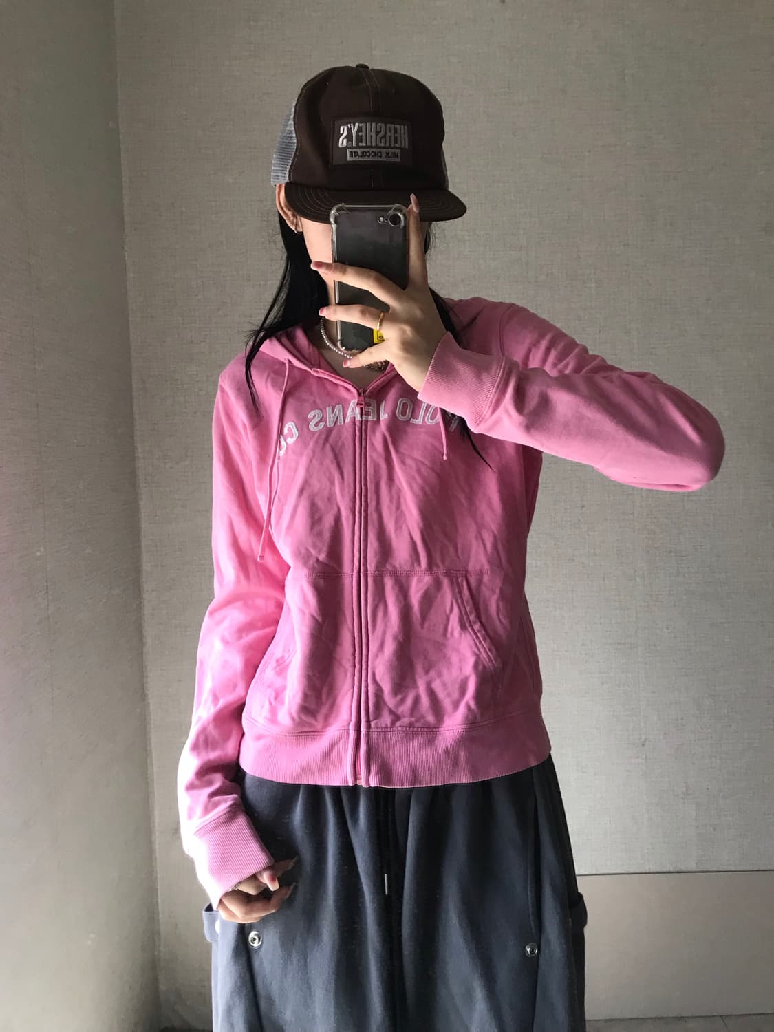 폴로 연핑크 빅로고 후드집업 상품이미지1