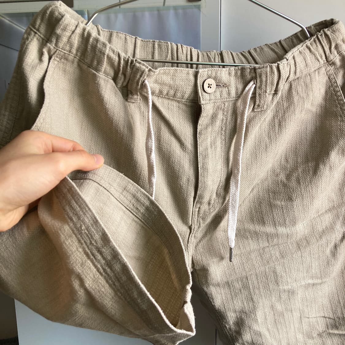 린넨텍스쳐 코튼 하프팬츠 31inch 베이지 상품이미지3